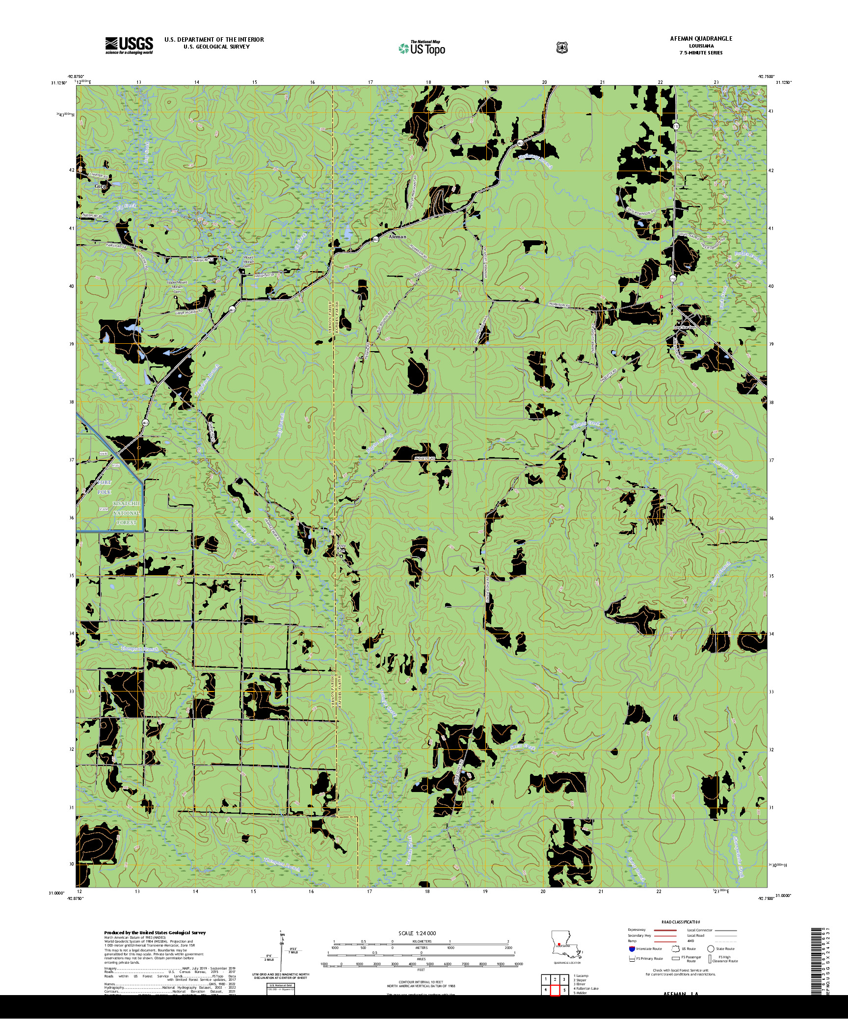 US TOPO 7.5-MINUTE MAP FOR AFEMAN, LA