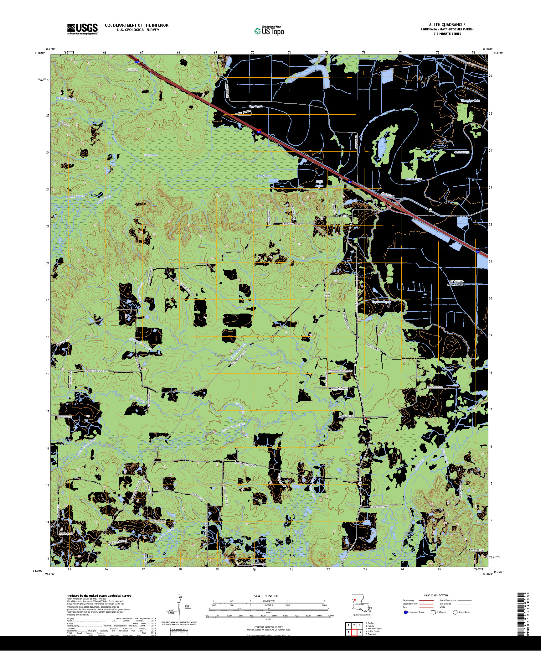 US TOPO 7.5-MINUTE MAP FOR ALLEN, LA
