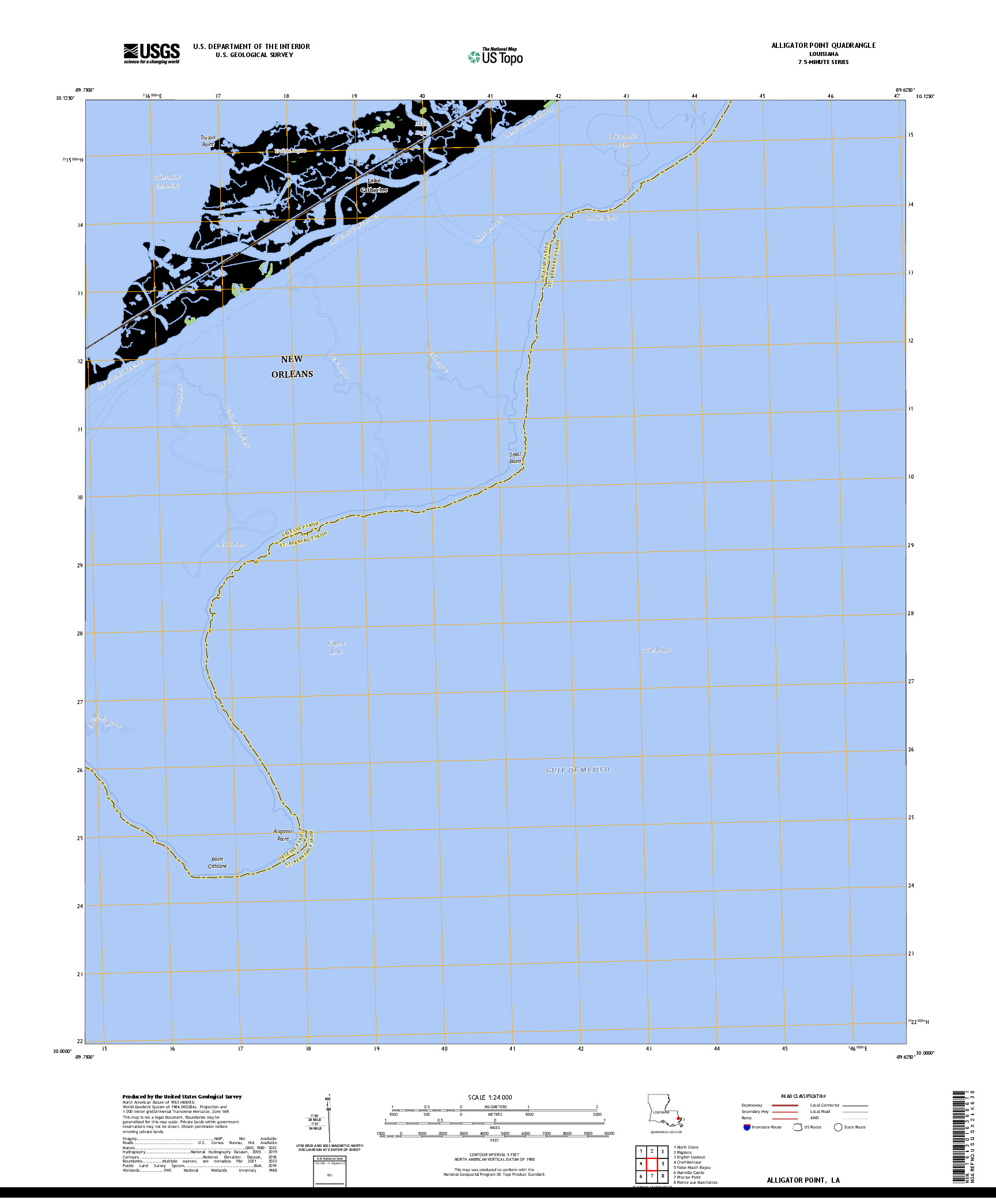 US TOPO 7.5-MINUTE MAP FOR ALLIGATOR POINT, LA