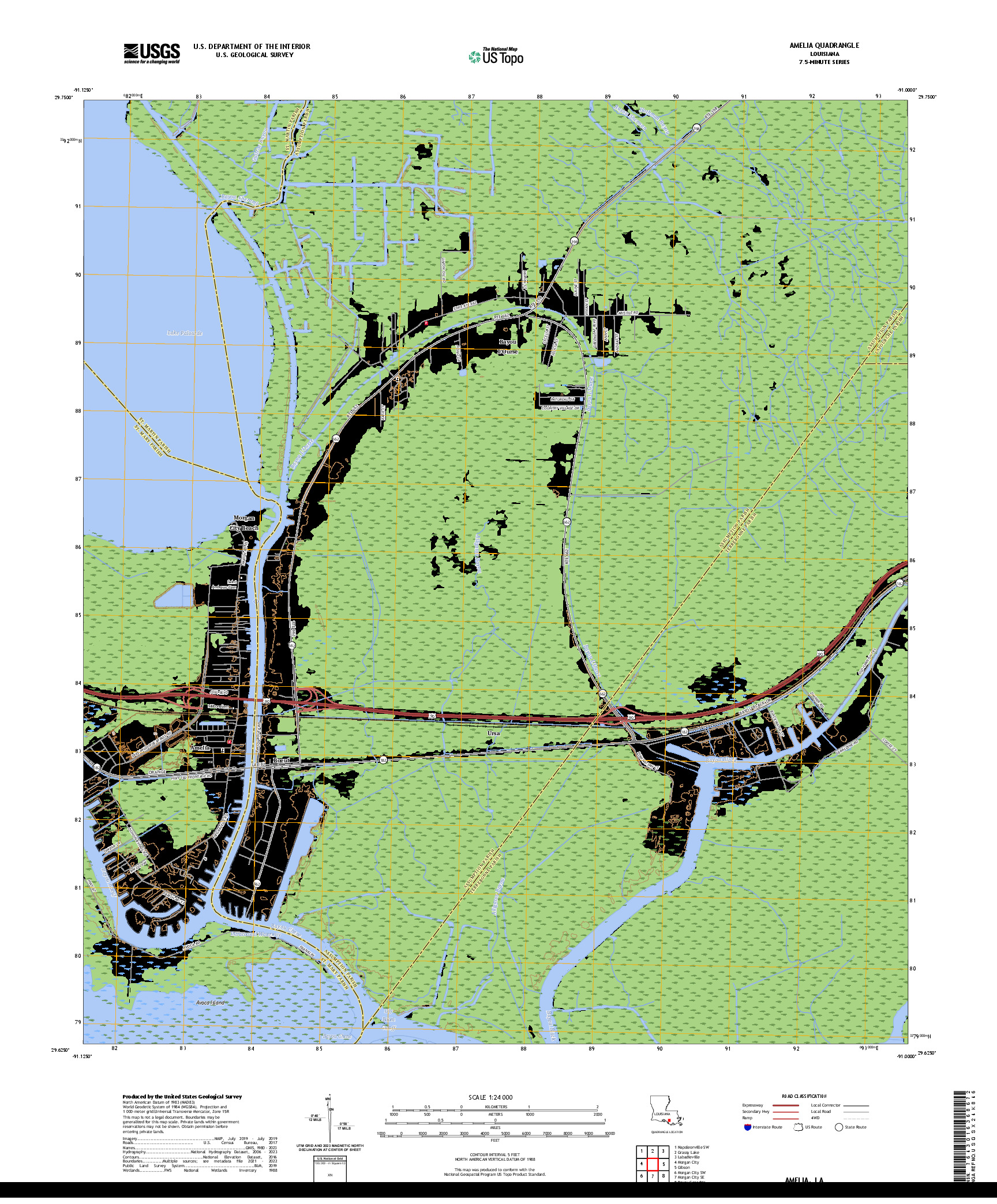 US TOPO 7.5-MINUTE MAP FOR AMELIA, LA