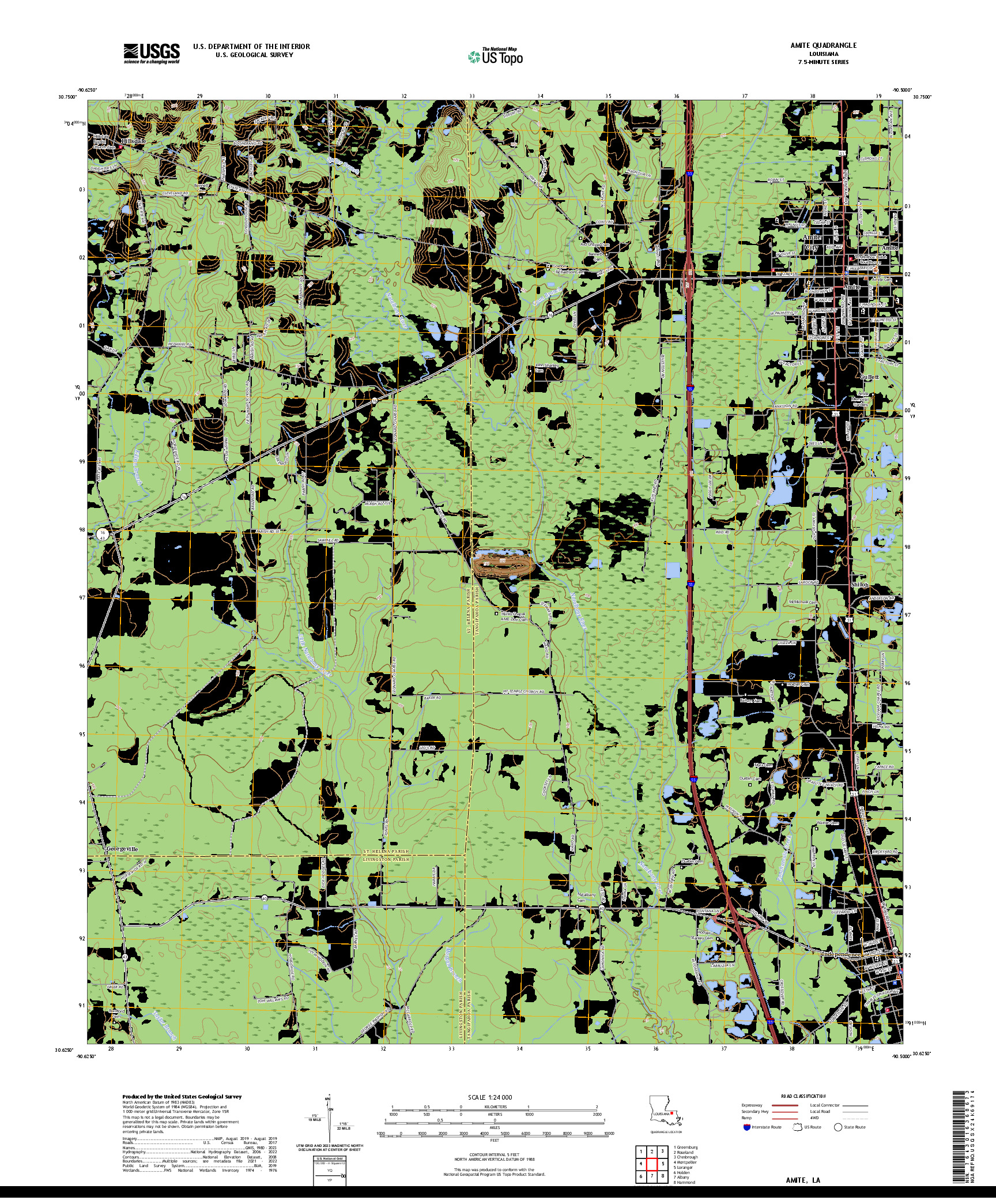 US TOPO 7.5-MINUTE MAP FOR AMITE, LA