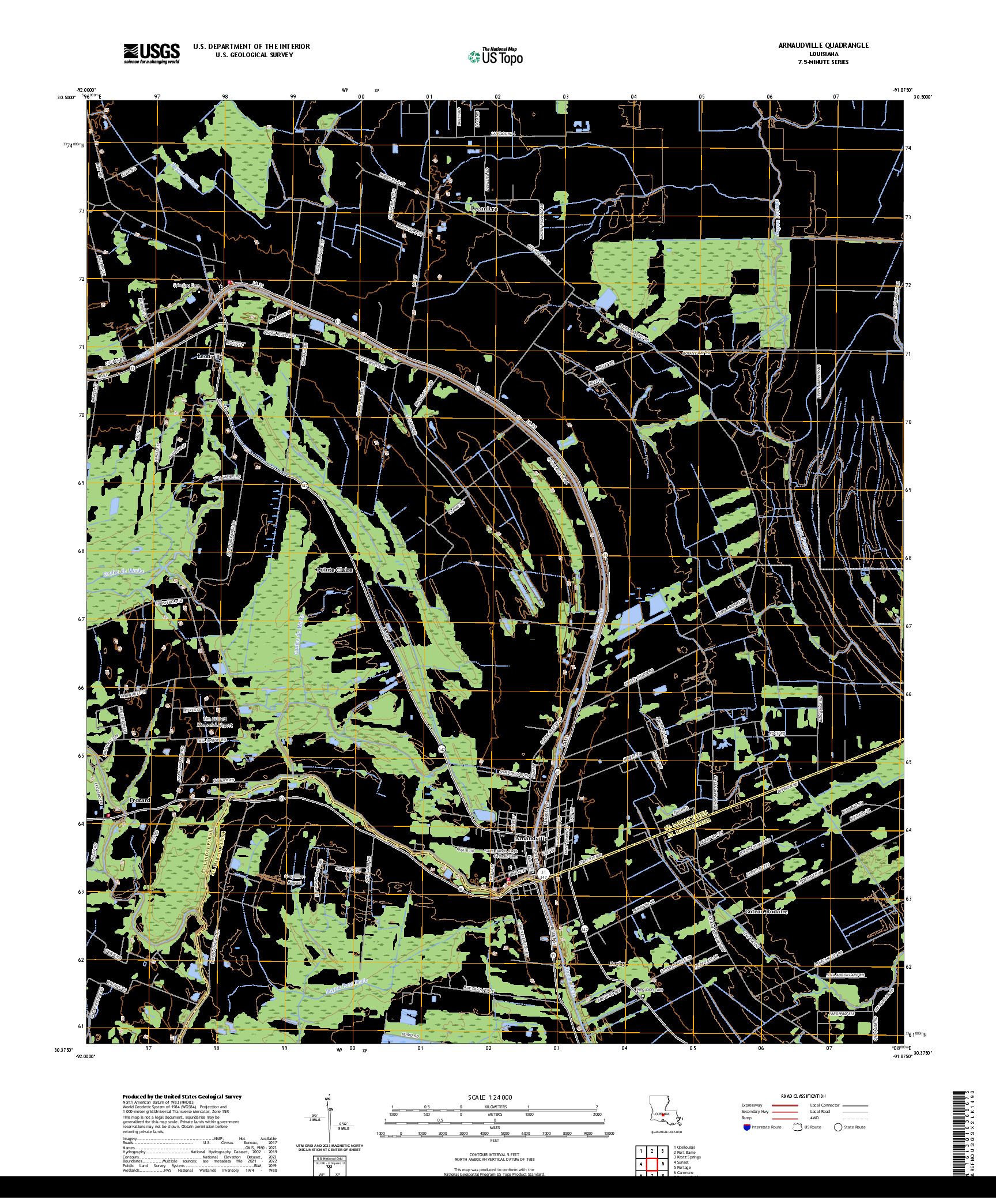 US TOPO 7.5-MINUTE MAP FOR ARNAUDVILLE, LA