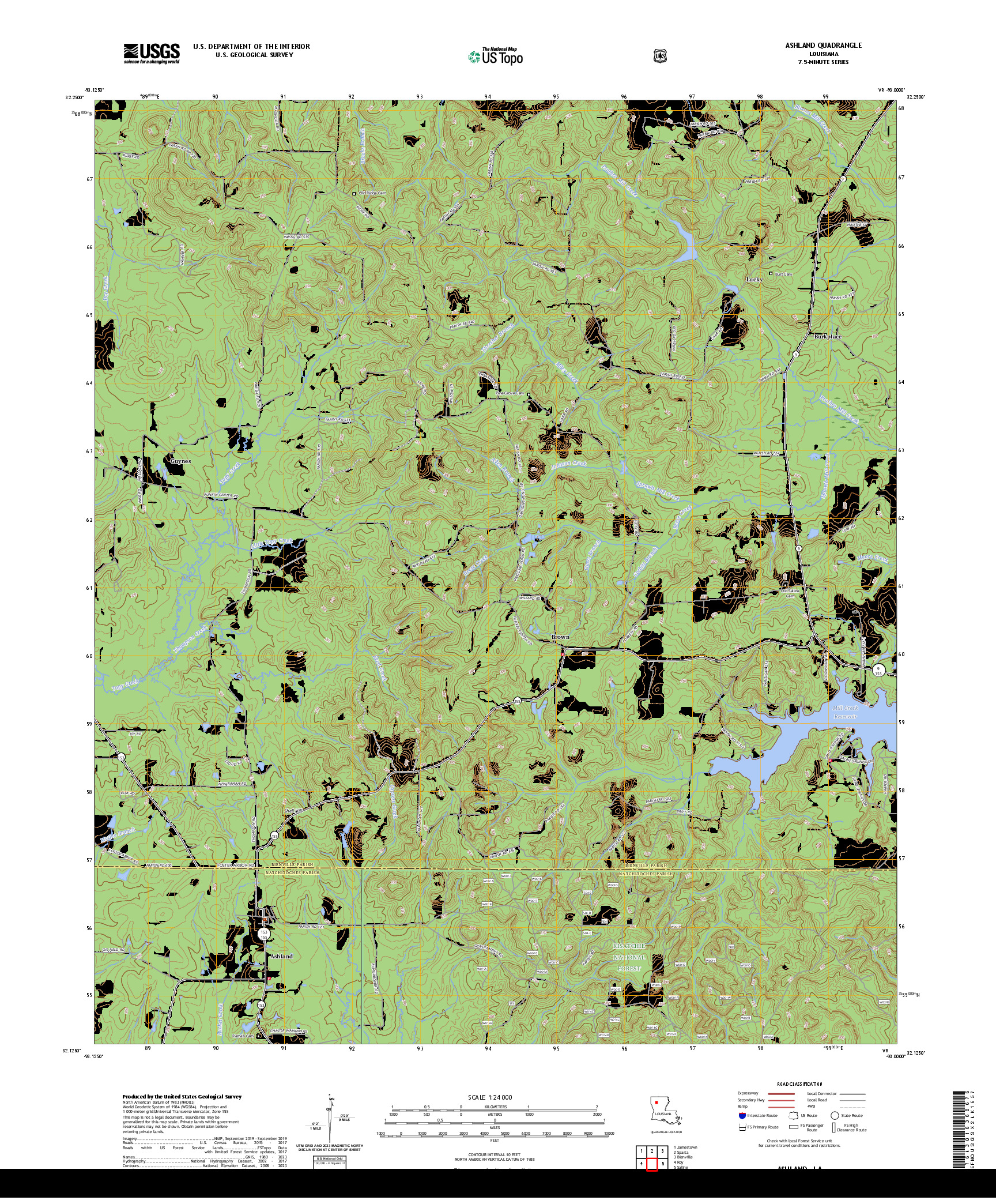 US TOPO 7.5-MINUTE MAP FOR ASHLAND, LA