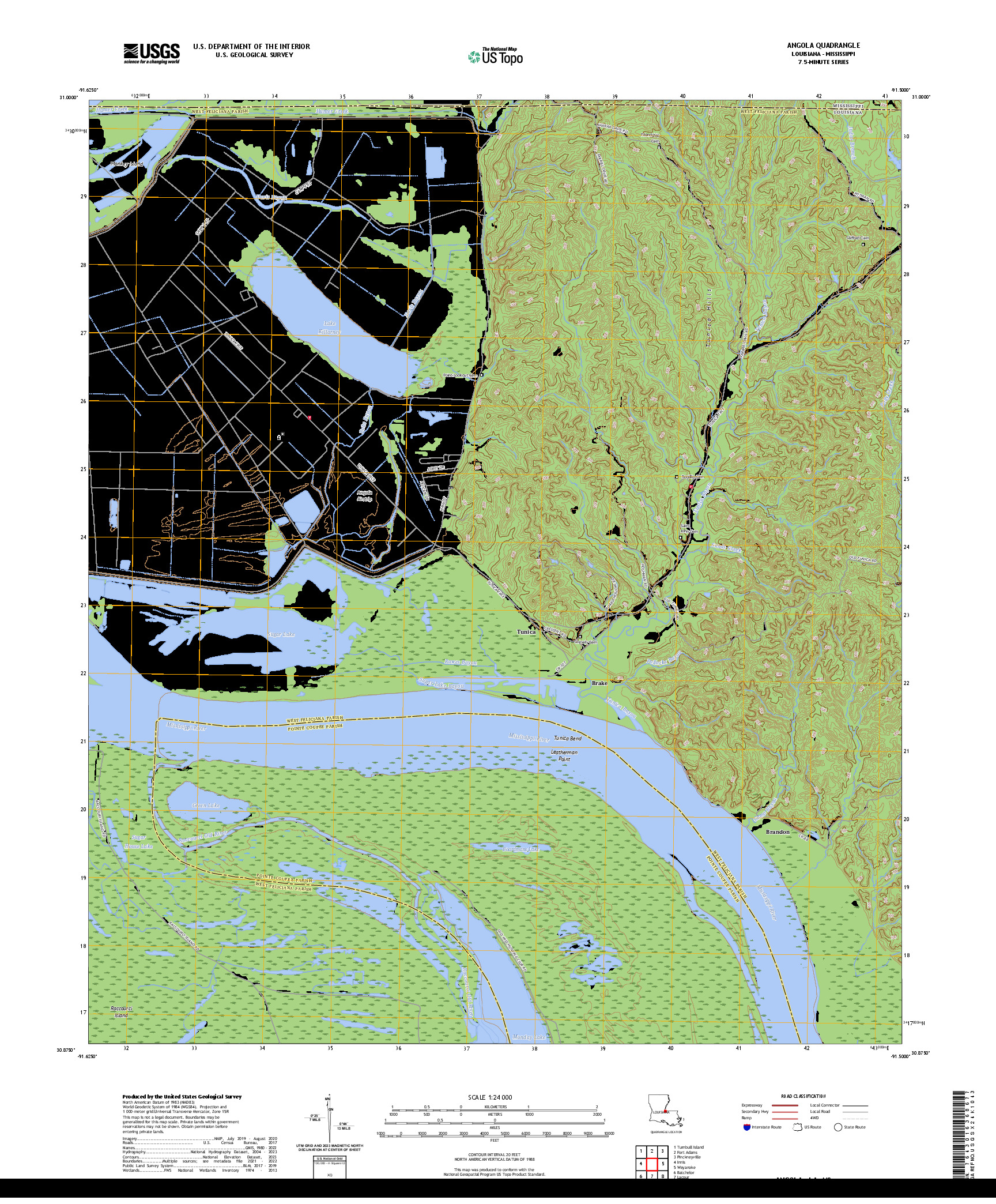 US TOPO 7.5-MINUTE MAP FOR ANGOLA, LA,MS