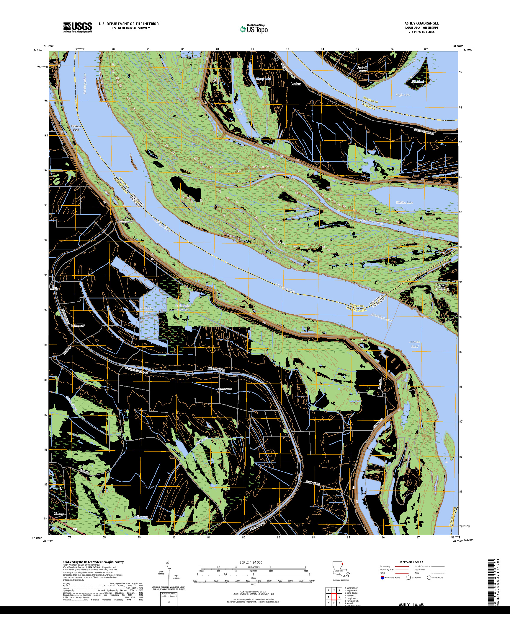 US TOPO 7.5-MINUTE MAP FOR ASHLY, LA,MS