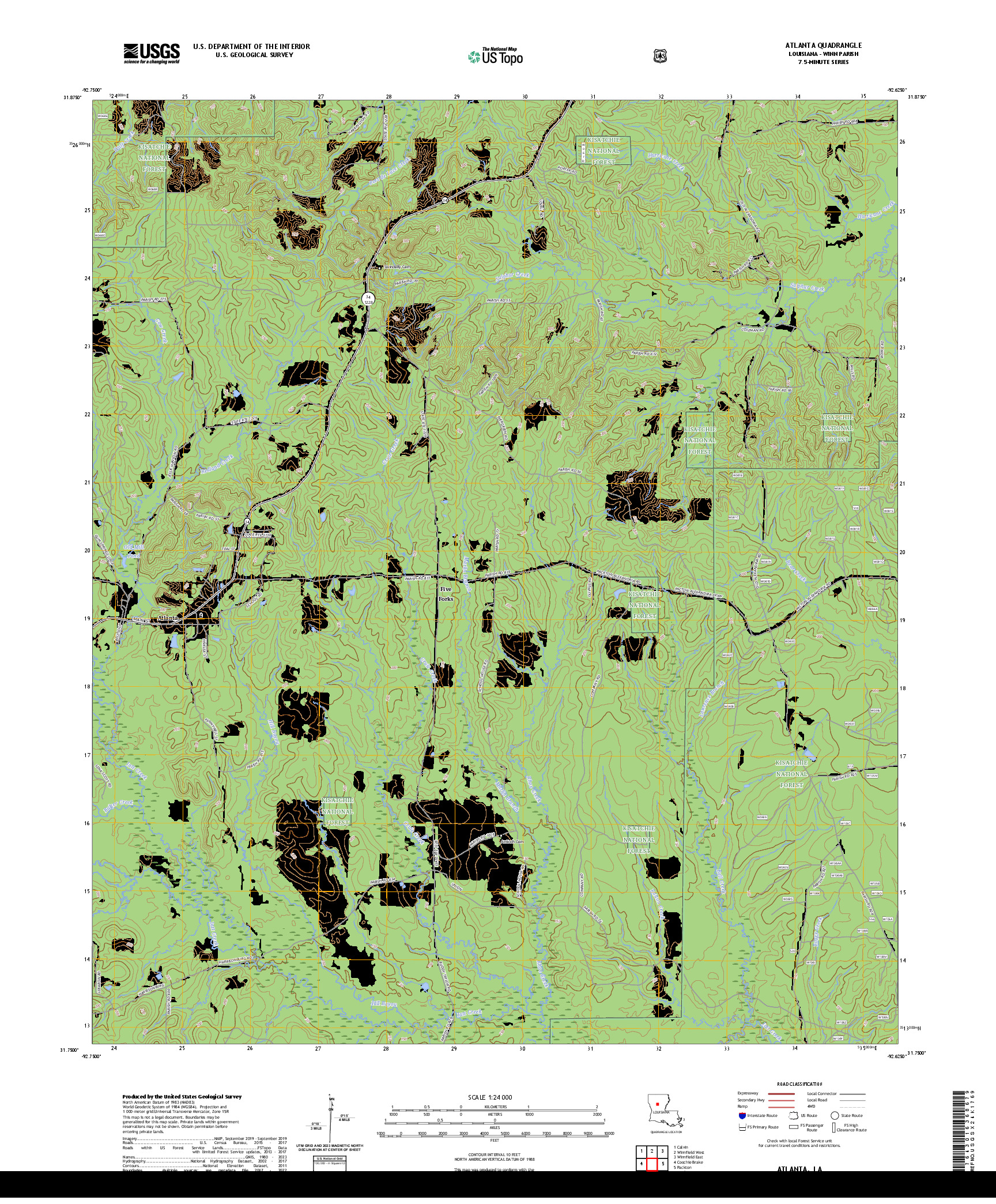 US TOPO 7.5-MINUTE MAP FOR ATLANTA, LA