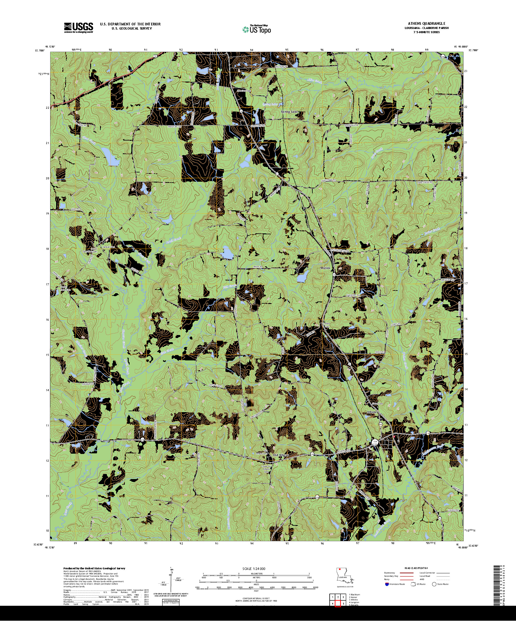 US TOPO 7.5-MINUTE MAP FOR ATHENS, LA