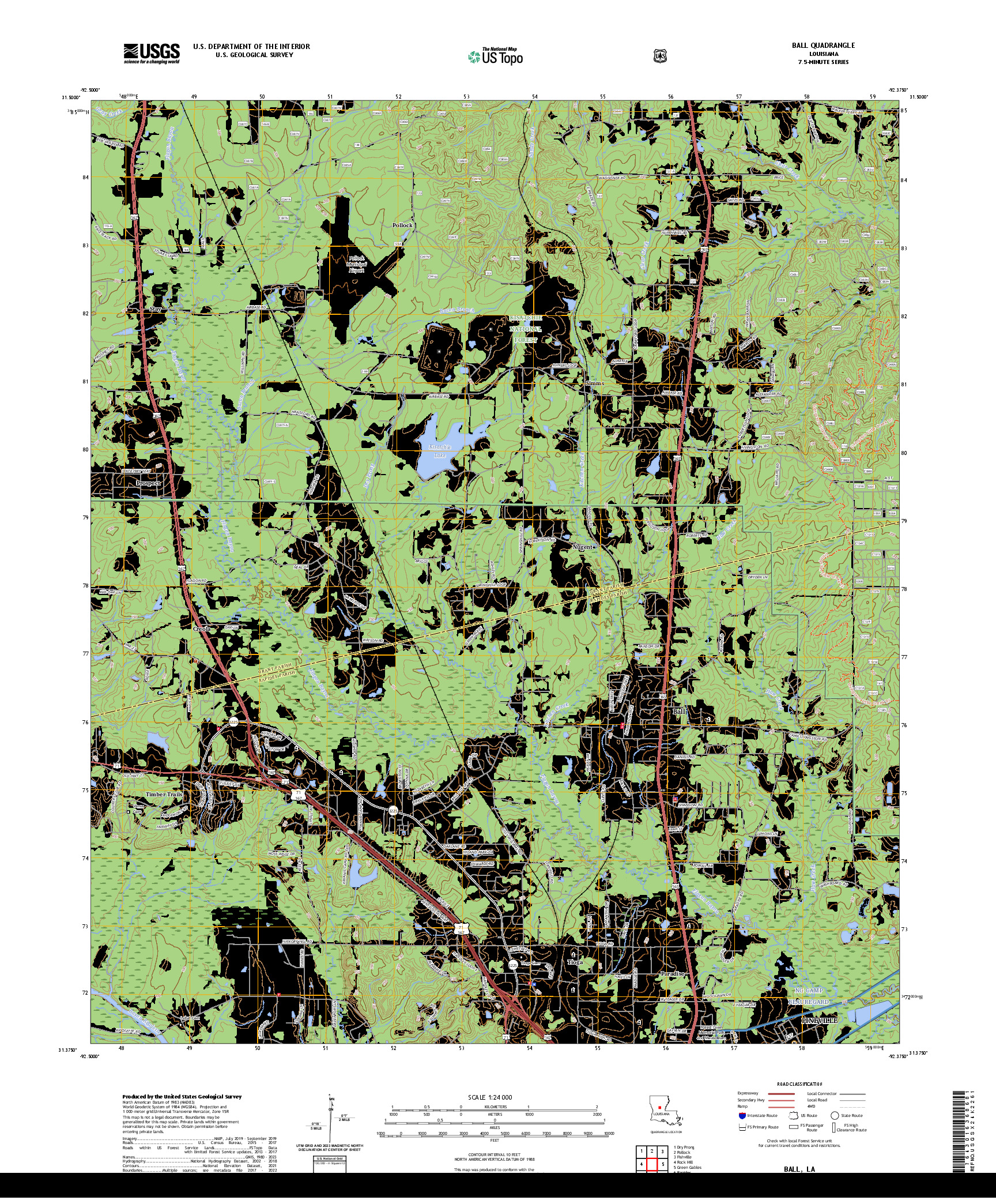 US TOPO 7.5-MINUTE MAP FOR BALL, LA