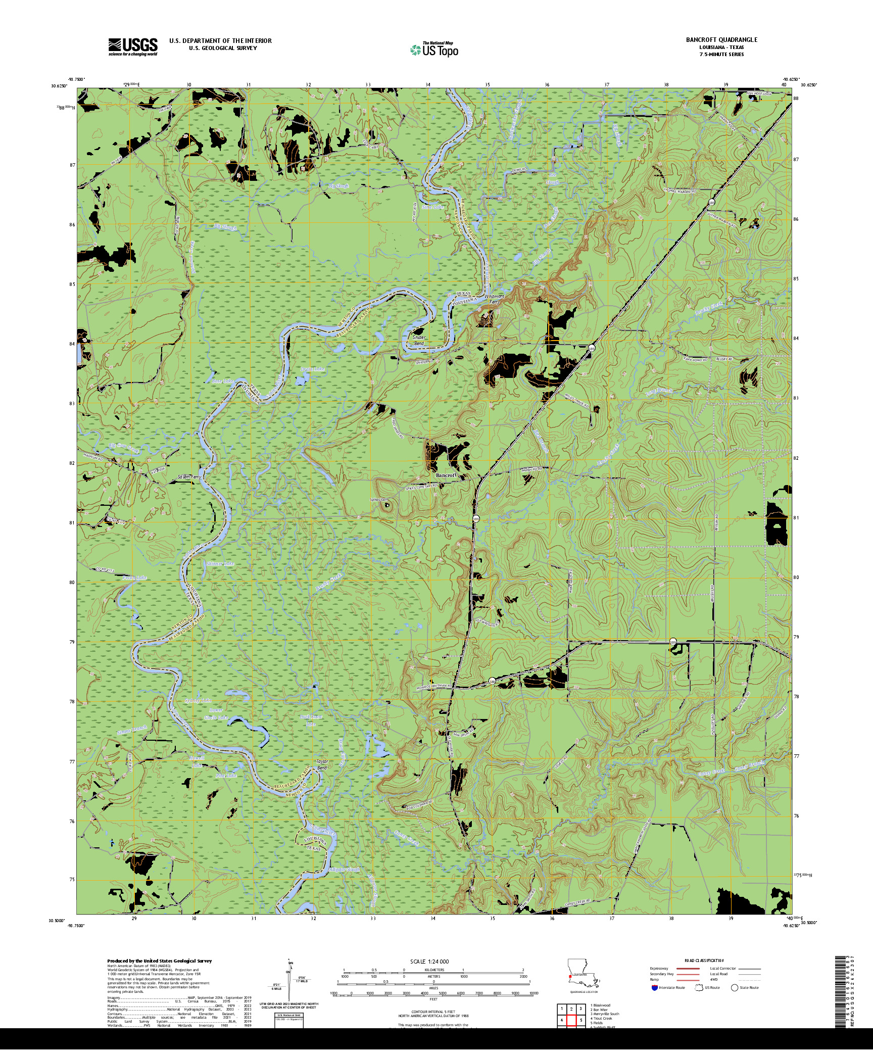 US TOPO 7.5-MINUTE MAP FOR BANCROFT, LA,TX