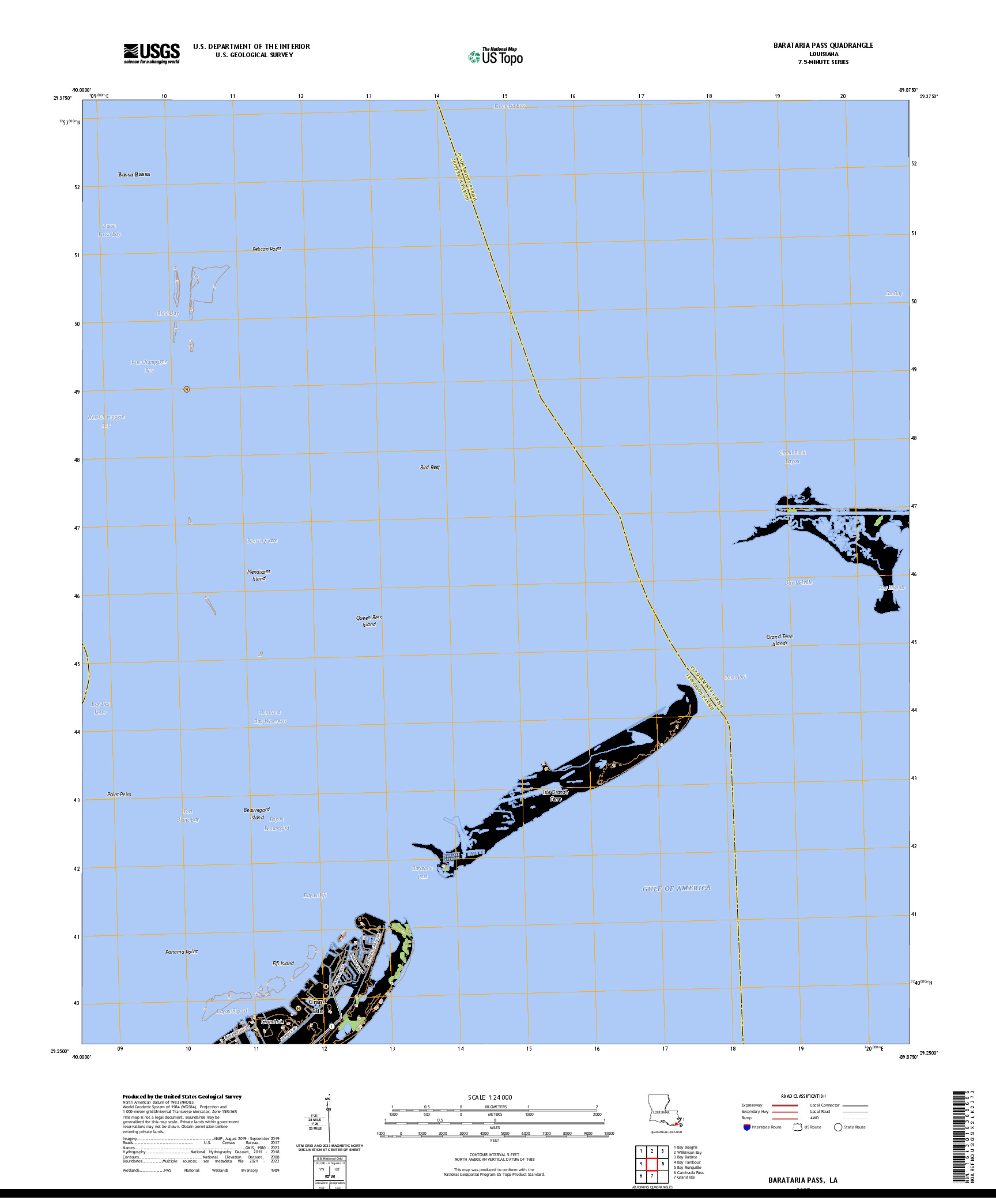 US TOPO 7.5-MINUTE MAP FOR BARATARIA PASS, LA
