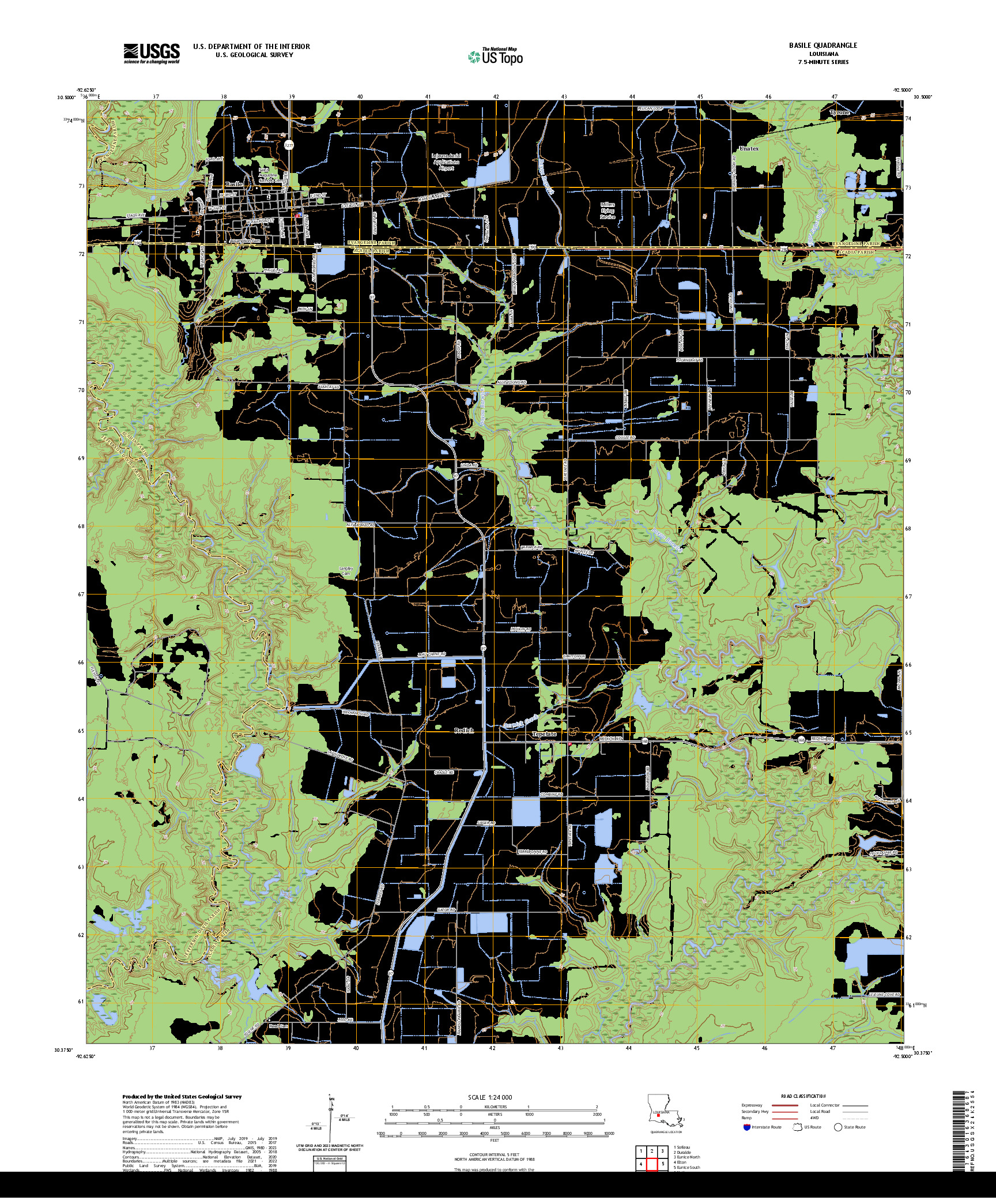 US TOPO 7.5-MINUTE MAP FOR BASILE, LA