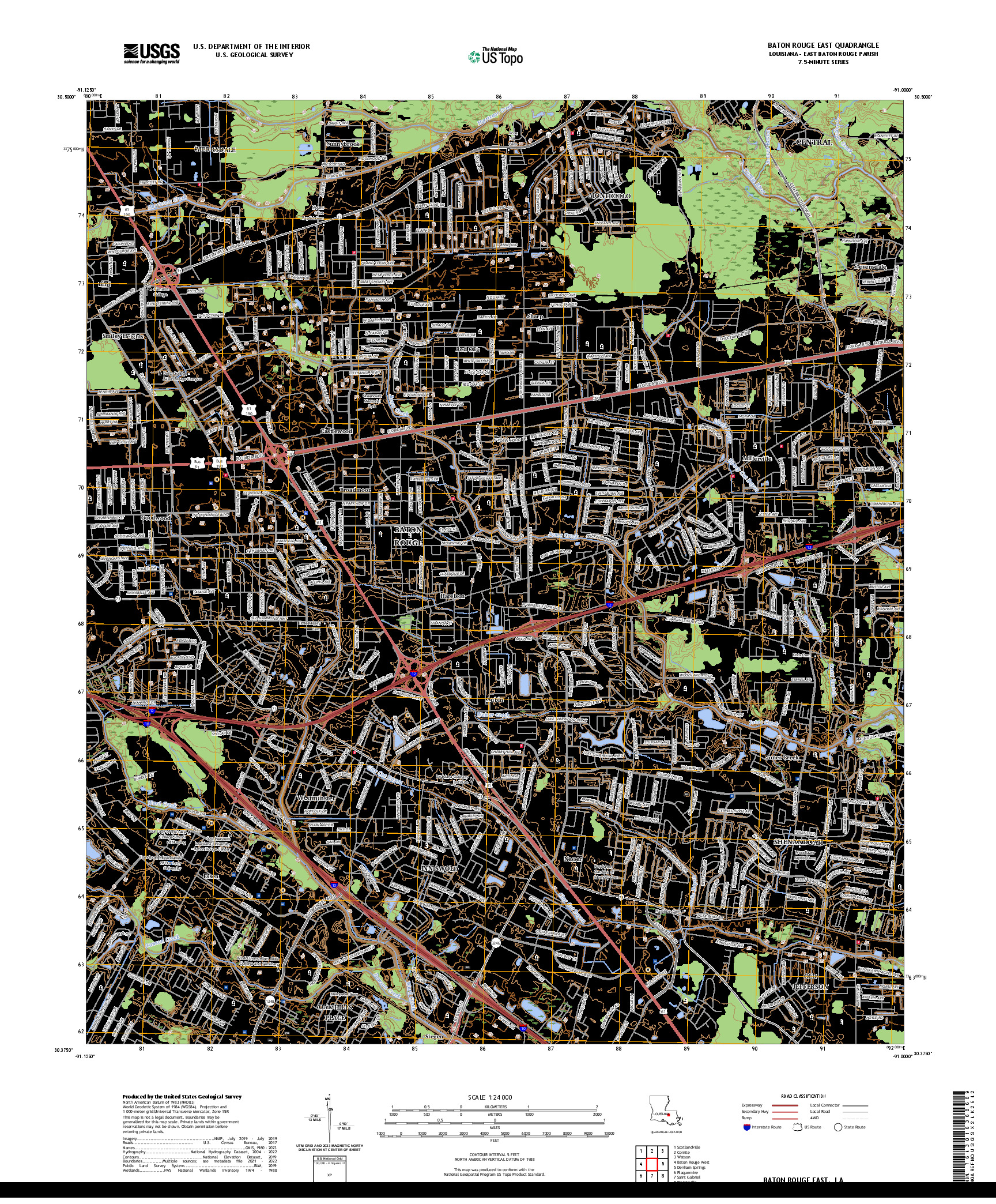 US TOPO 7.5-MINUTE MAP FOR BATON ROUGE EAST, LA