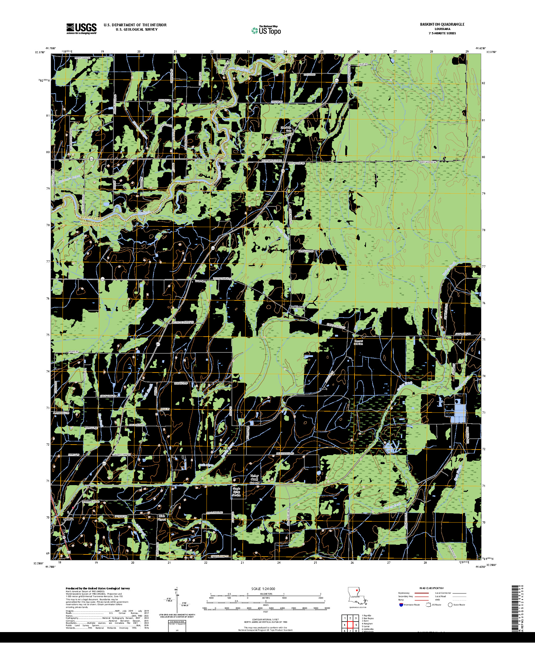 US TOPO 7.5-MINUTE MAP FOR BASKINTON, LA