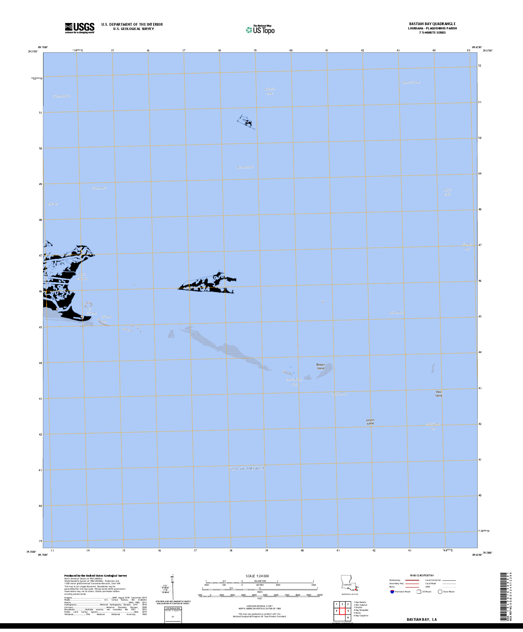 US TOPO 7.5-MINUTE MAP FOR BASTIAN BAY, LA