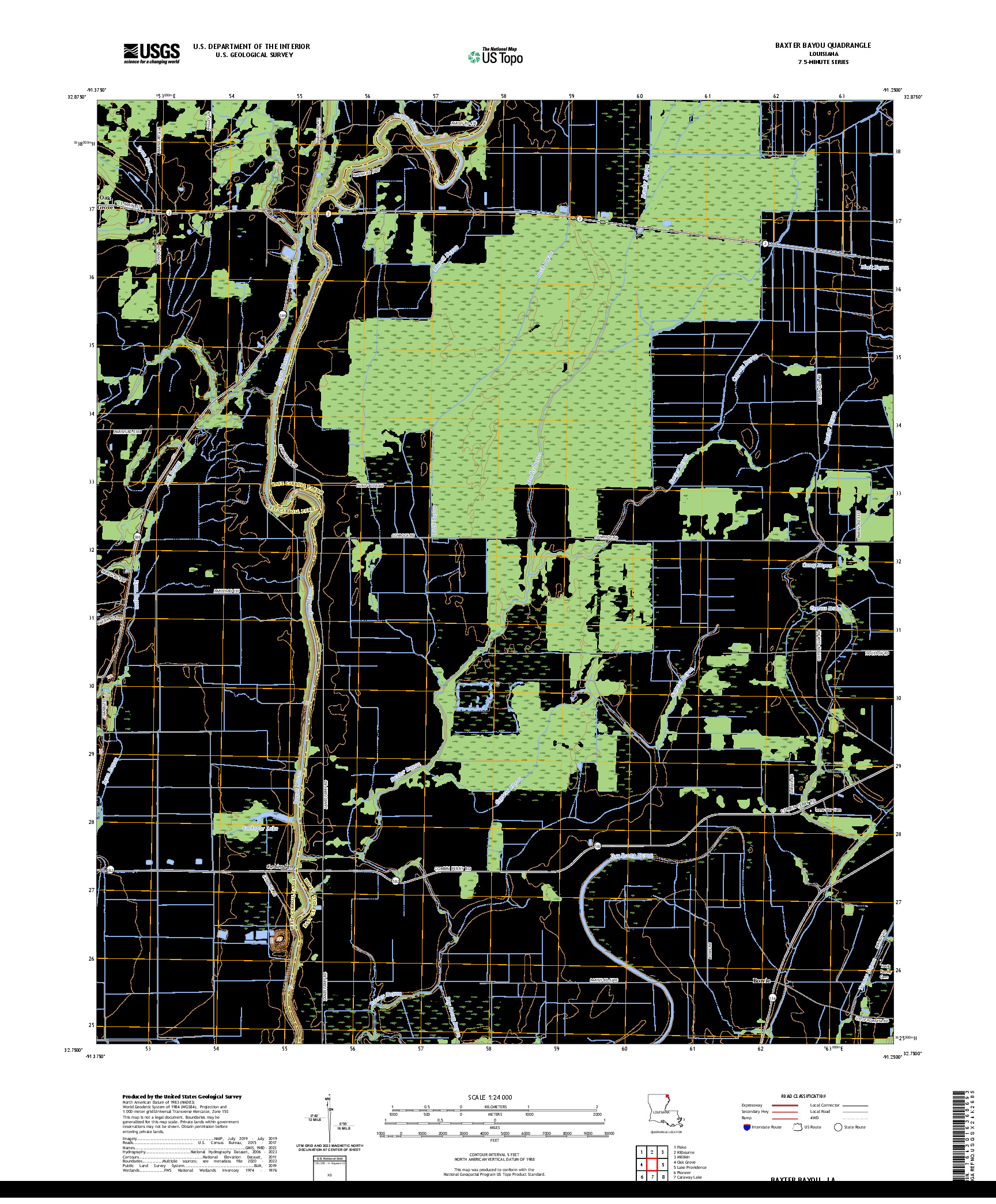 US TOPO 7.5-MINUTE MAP FOR BAXTER BAYOU, LA