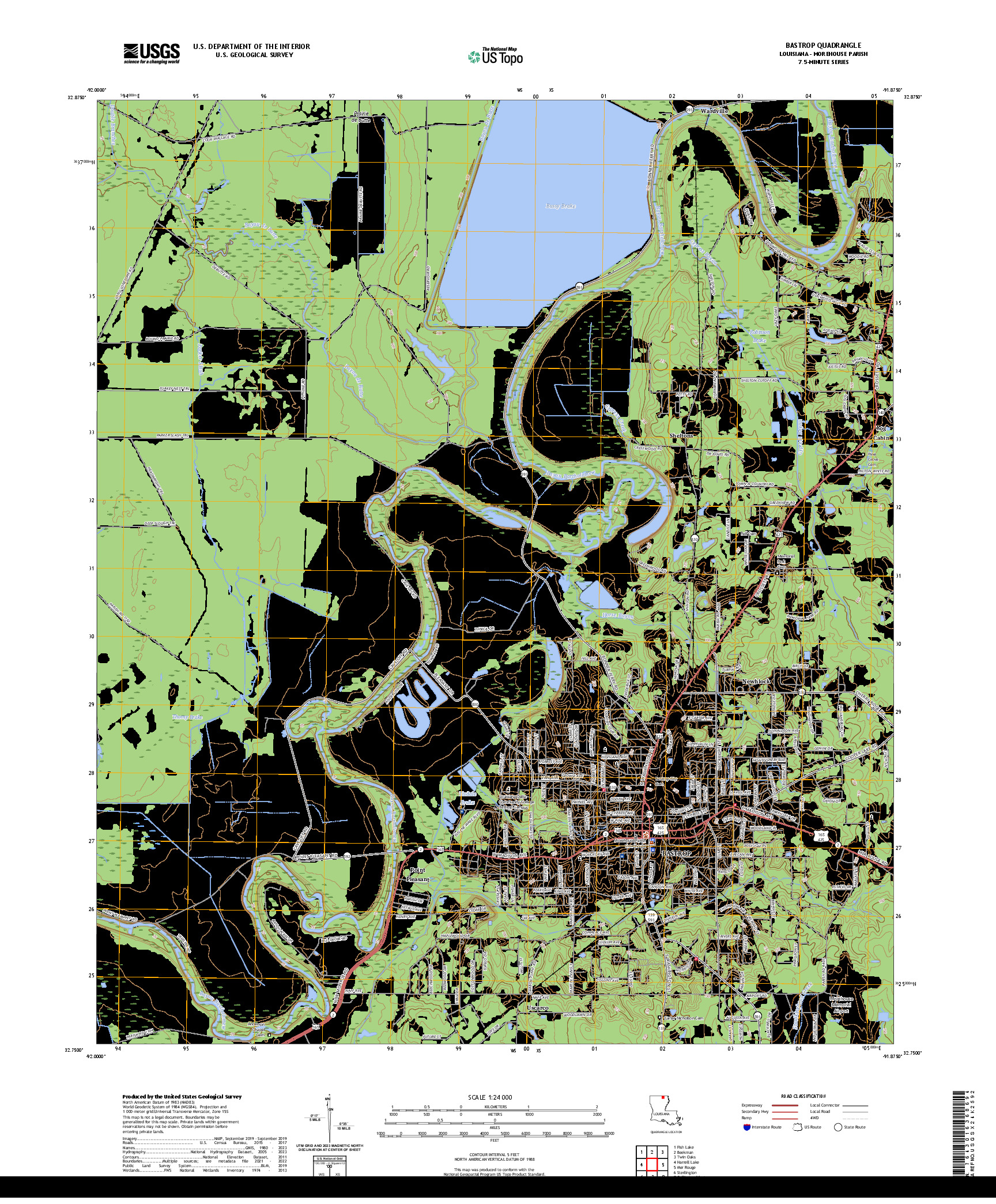 US TOPO 7.5-MINUTE MAP FOR BASTROP, LA