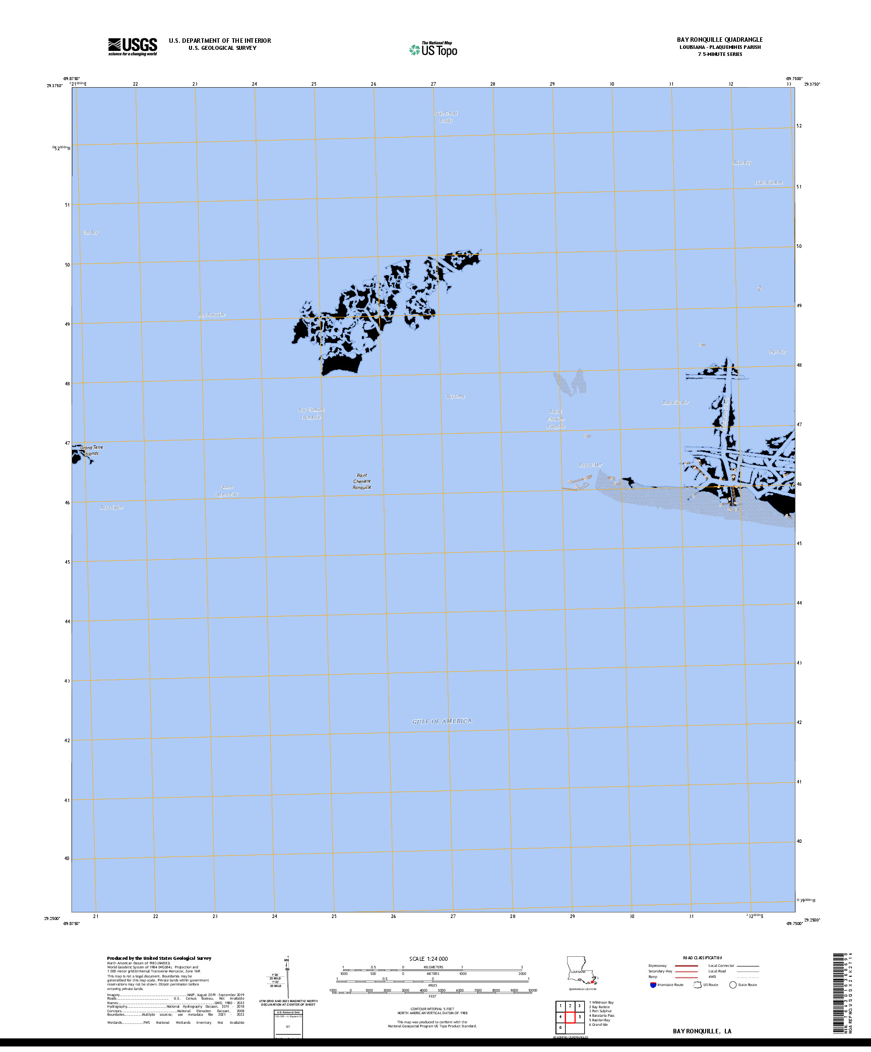 US TOPO 7.5-MINUTE MAP FOR BAY RONQUILLE, LA