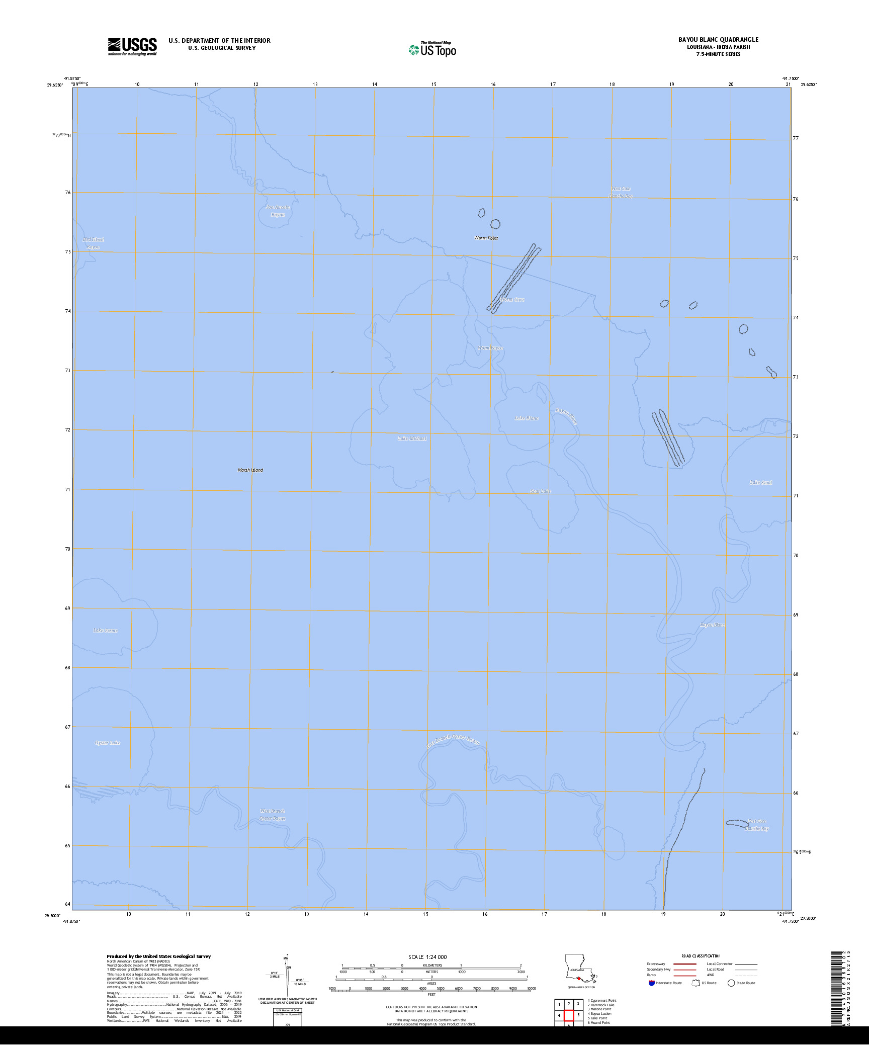US TOPO 7.5-MINUTE MAP FOR BAYOU BLANC, LA