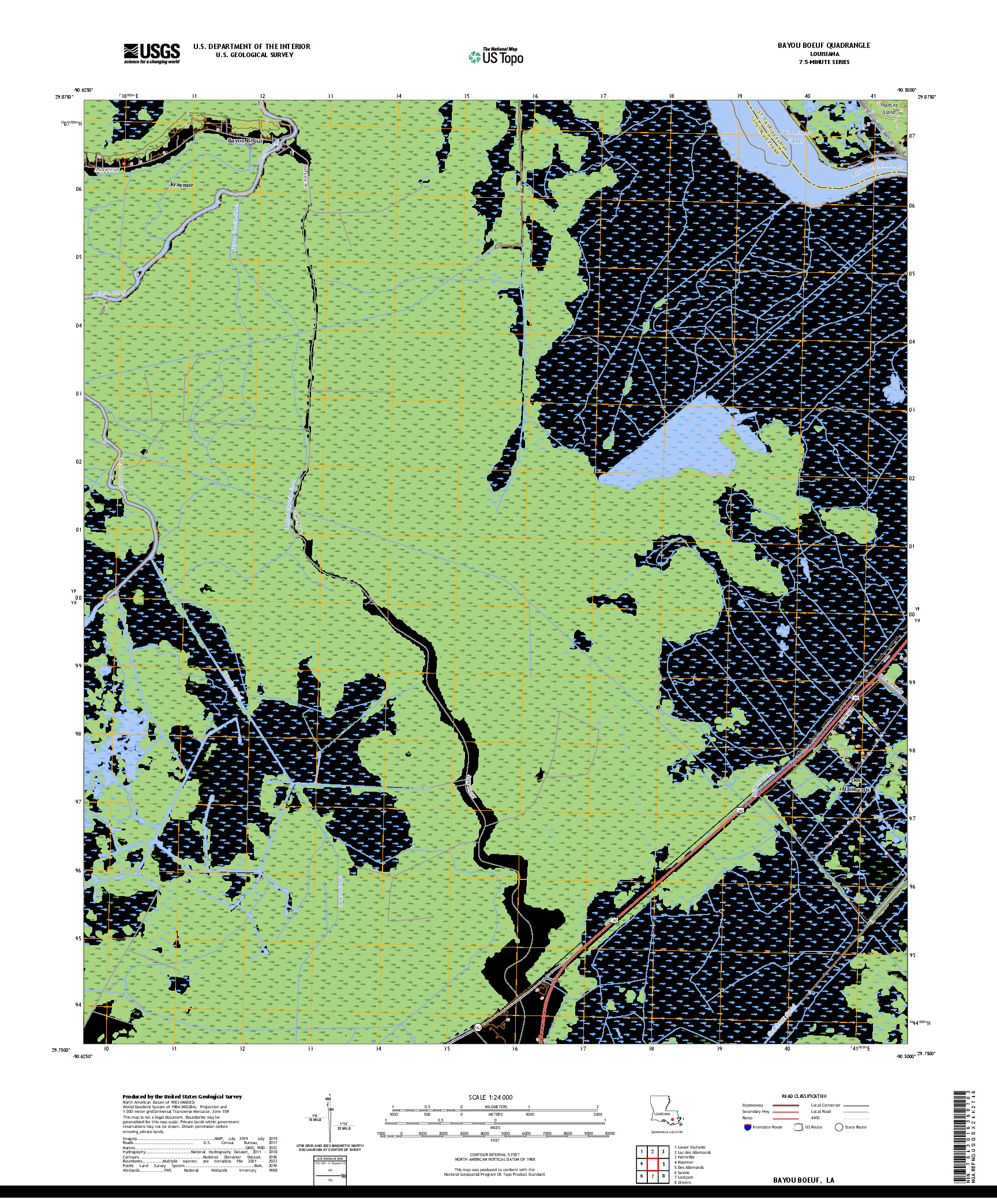 US TOPO 7.5-MINUTE MAP FOR BAYOU BOEUF, LA