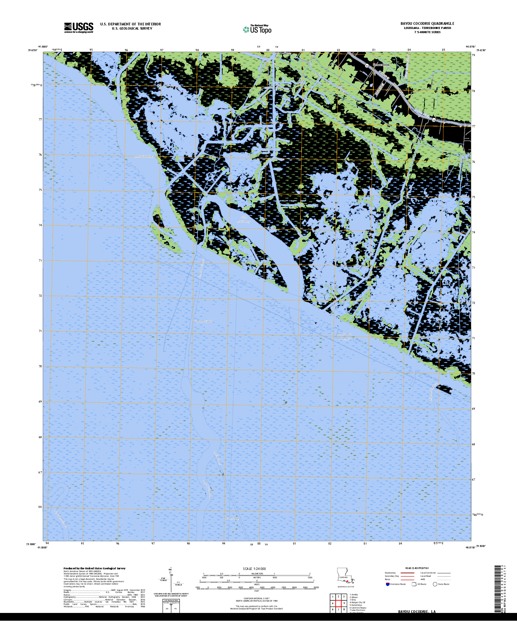 US TOPO 7.5-MINUTE MAP FOR BAYOU COCODRIE, LA