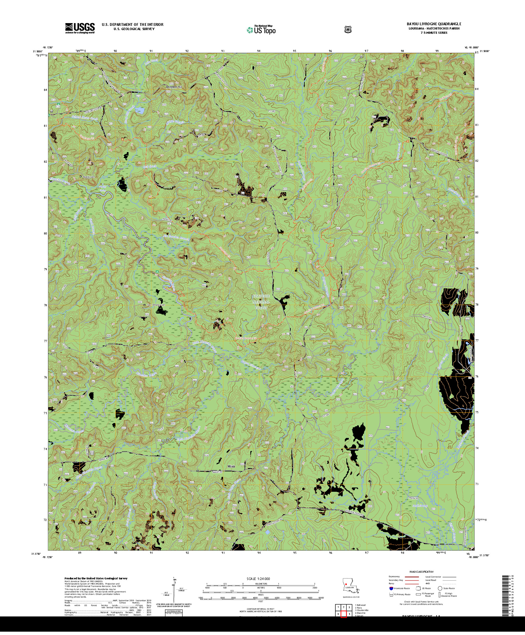 US TOPO 7.5-MINUTE MAP FOR BAYOU LIVROGNE, LA