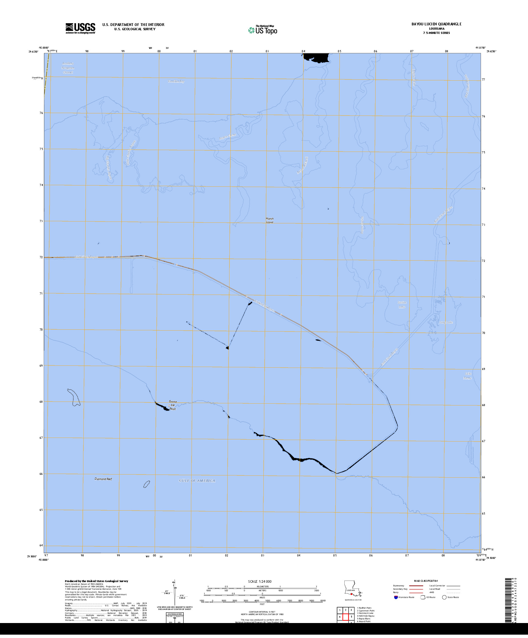 US TOPO 7.5-MINUTE MAP FOR BAYOU LUCIEN, LA