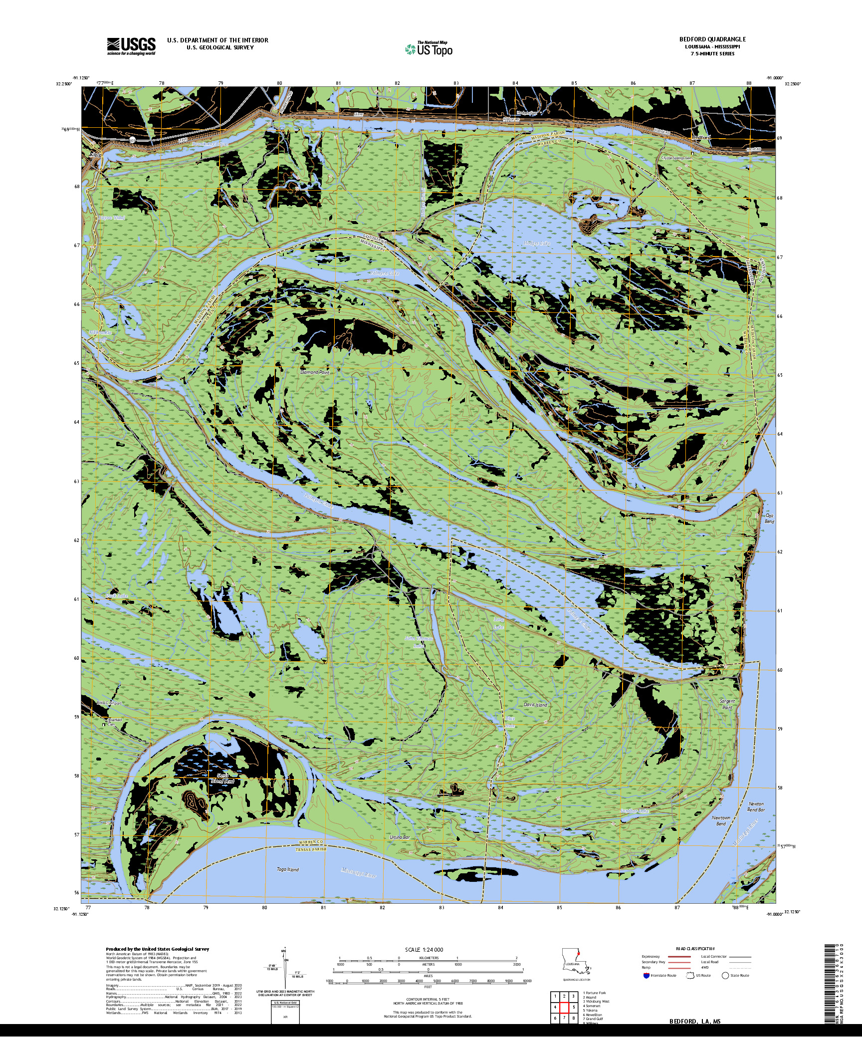 US TOPO 7.5-MINUTE MAP FOR BEDFORD, LA,MS