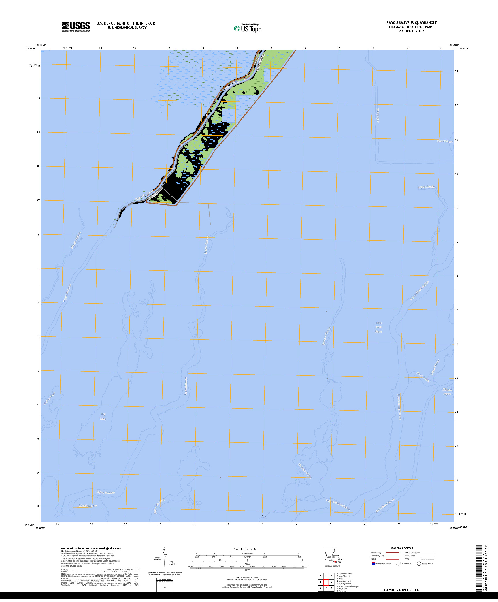 US TOPO 7.5-MINUTE MAP FOR BAYOU SAUVEUR, LA