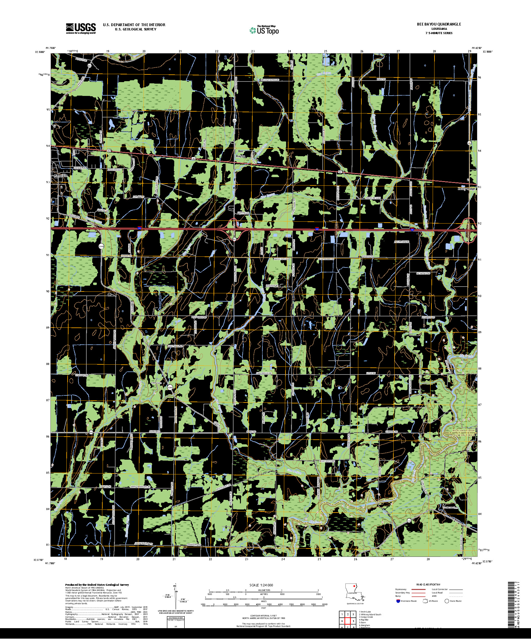 US TOPO 7.5-MINUTE MAP FOR BEE BAYOU, LA