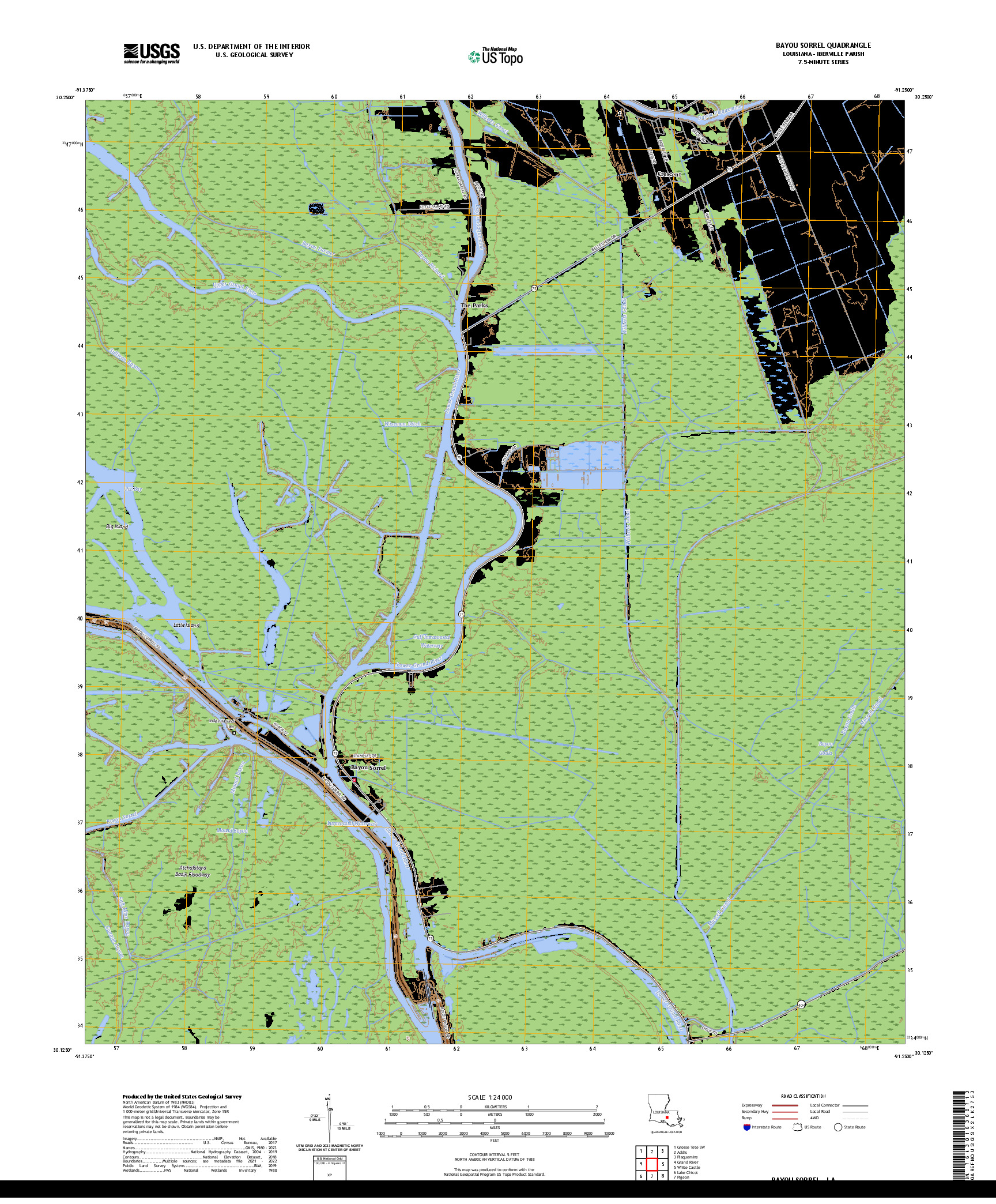 US TOPO 7.5-MINUTE MAP FOR BAYOU SORREL, LA