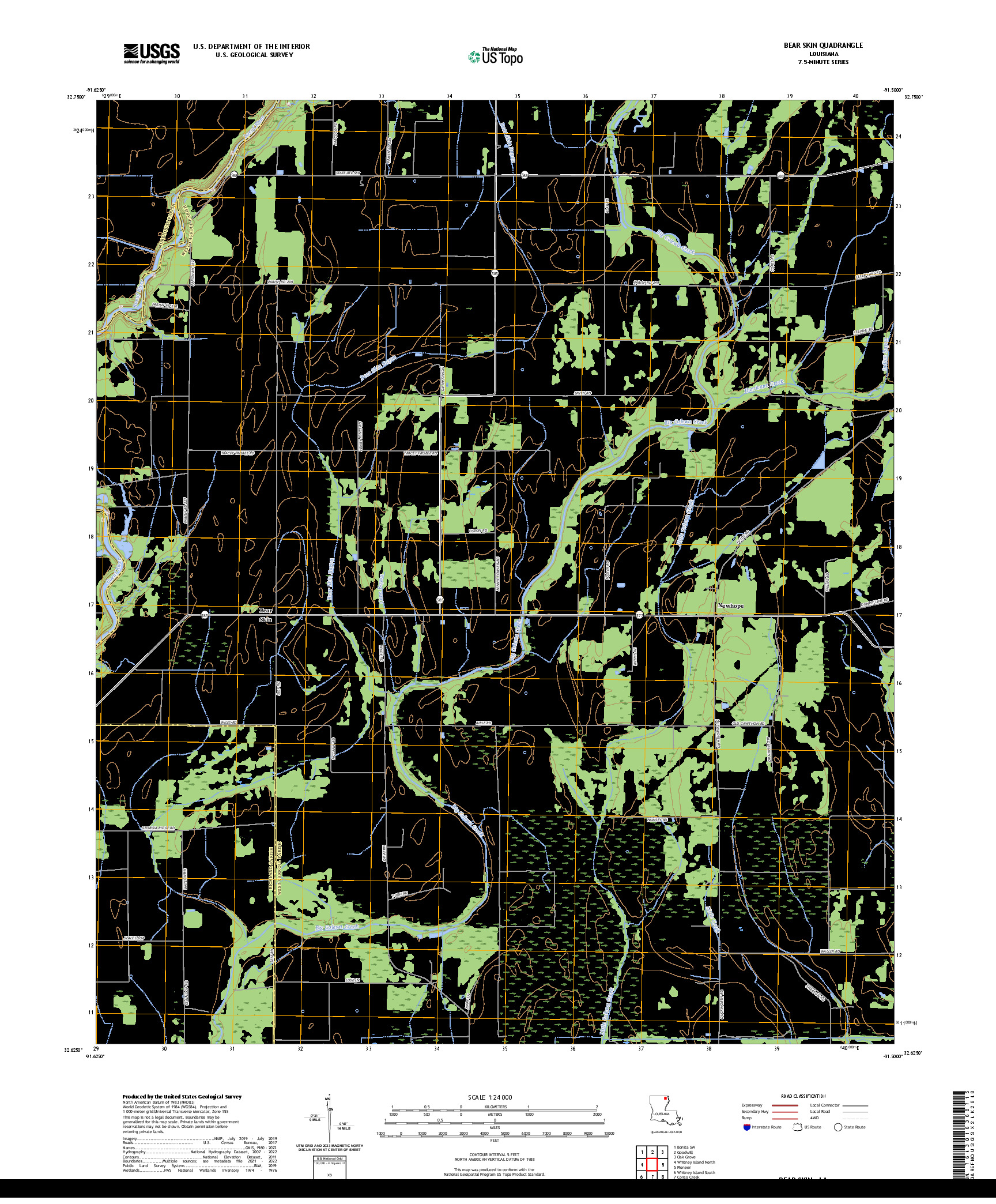 US TOPO 7.5-MINUTE MAP FOR BEAR SKIN, LA