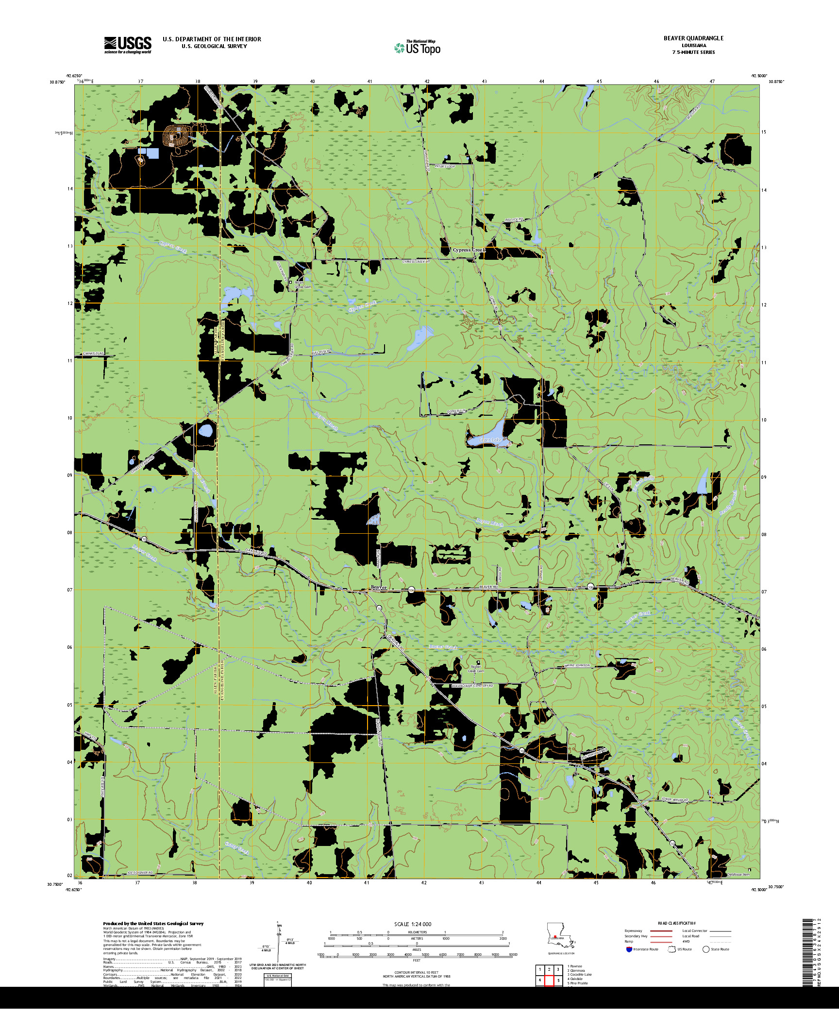US TOPO 7.5-MINUTE MAP FOR BEAVER, LA