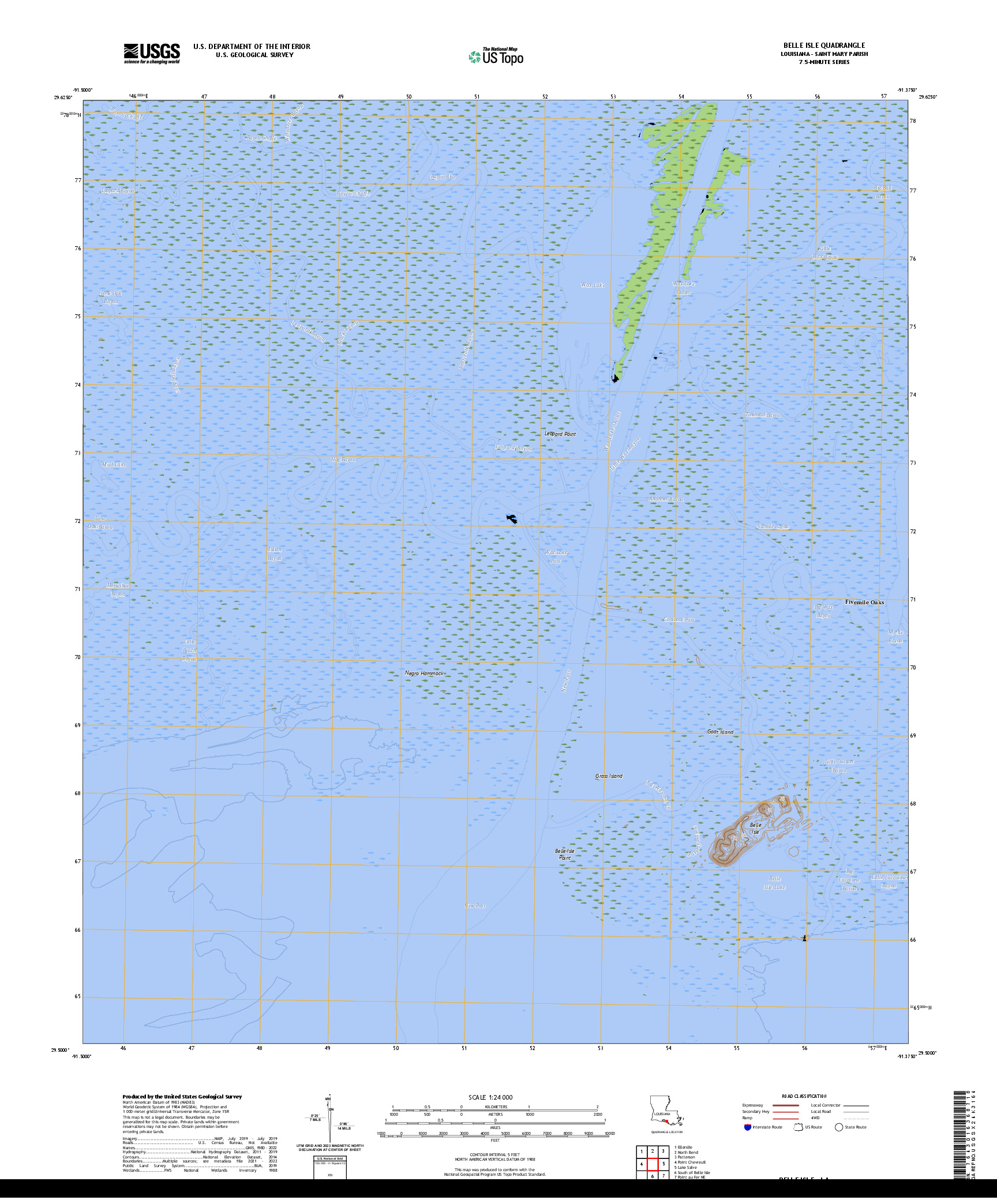 US TOPO 7.5-MINUTE MAP FOR BELLE ISLE, LA
