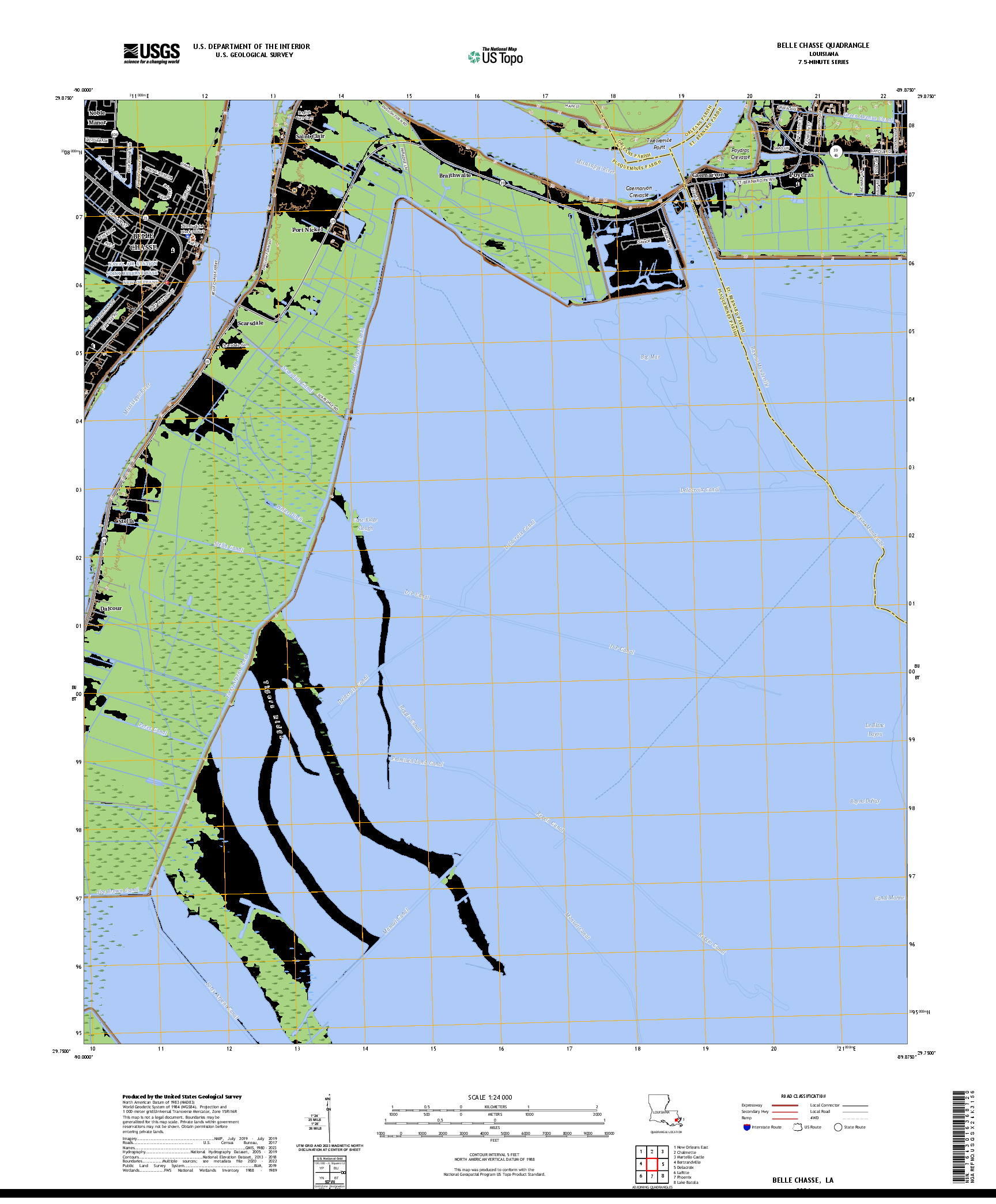 US TOPO 7.5-MINUTE MAP FOR BELLE CHASSE, LA