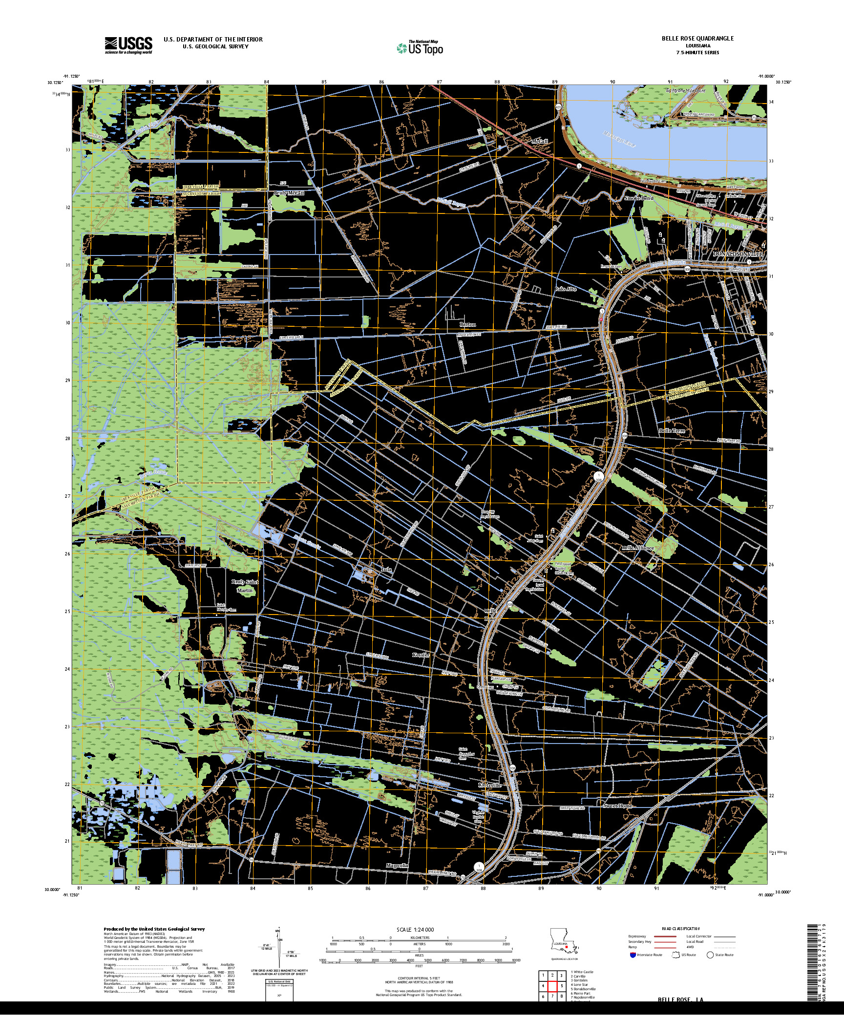 US TOPO 7.5-MINUTE MAP FOR BELLE ROSE, LA
