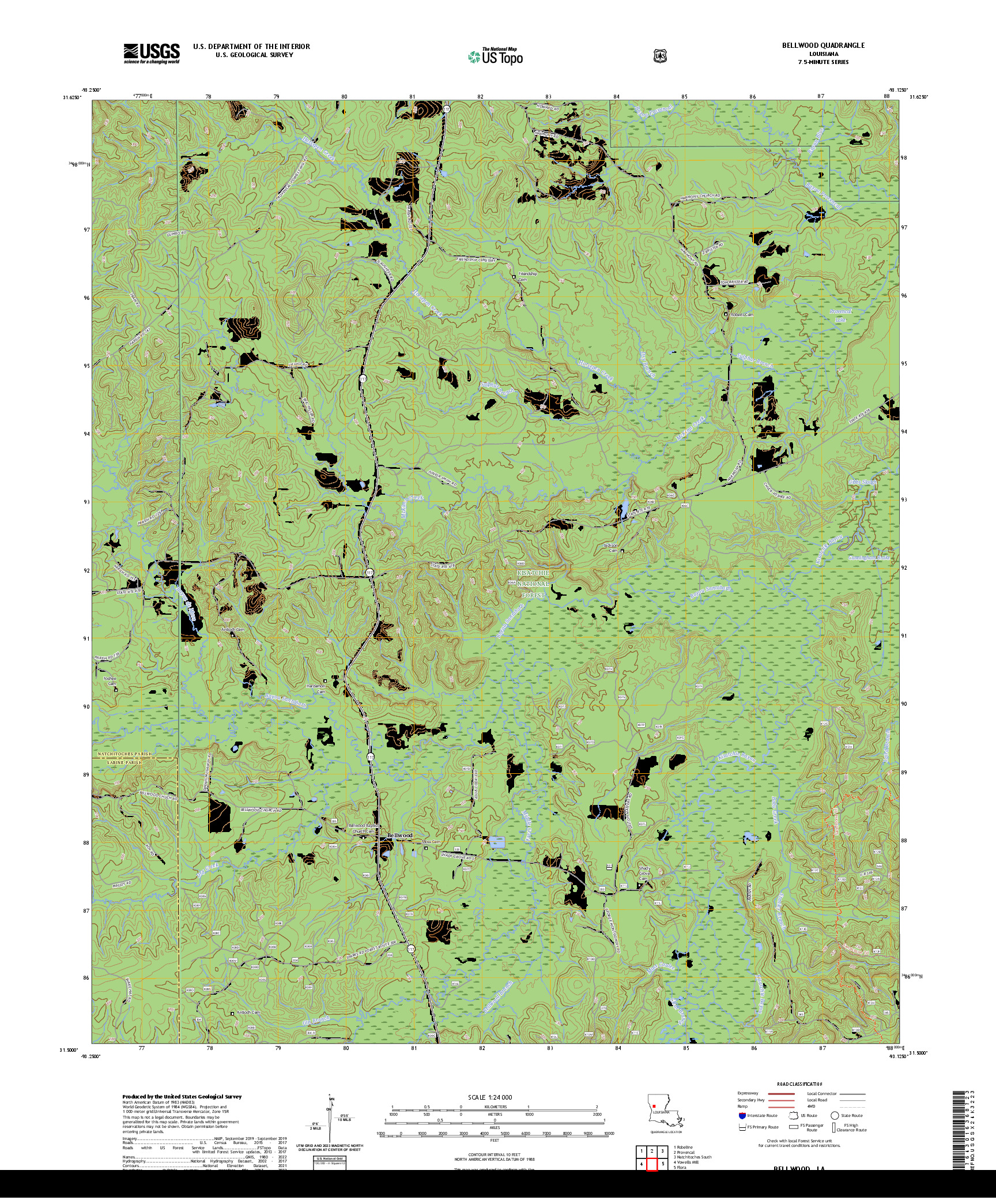 US TOPO 7.5-MINUTE MAP FOR BELLWOOD, LA