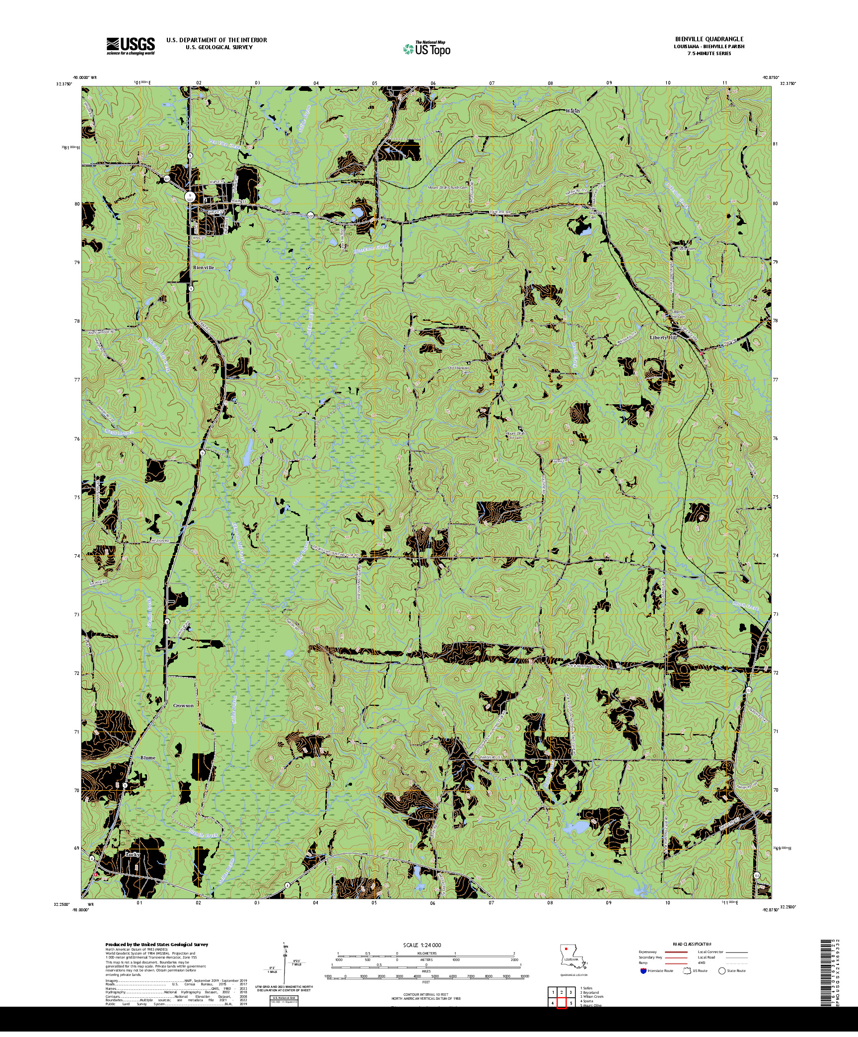 US TOPO 7.5-MINUTE MAP FOR BIENVILLE, LA