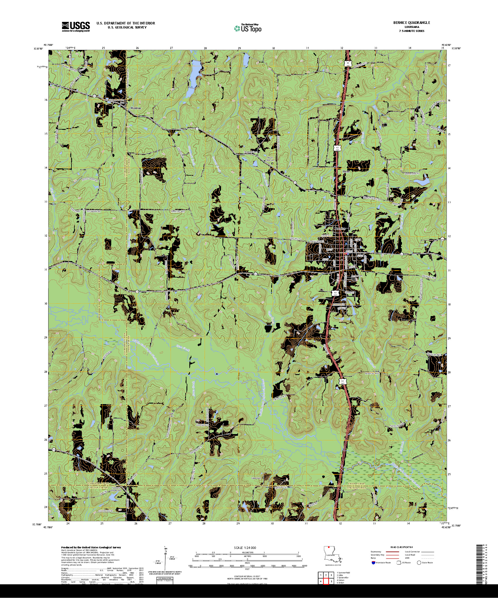 US TOPO 7.5-MINUTE MAP FOR BERNICE, LA