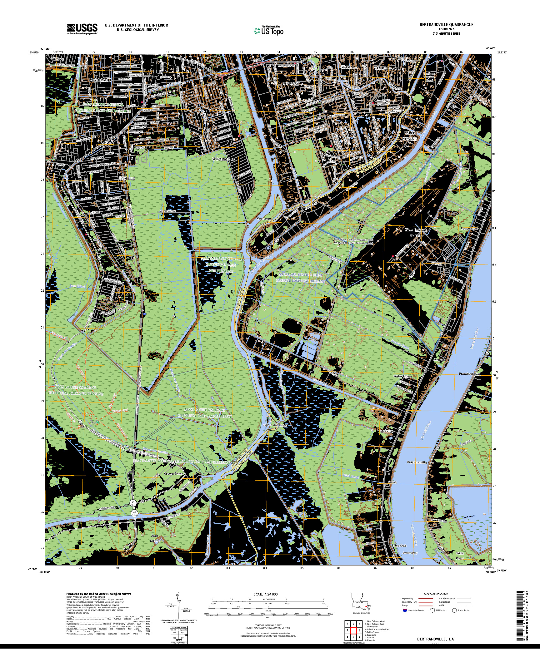 US TOPO 7.5-MINUTE MAP FOR BERTRANDVILLE, LA