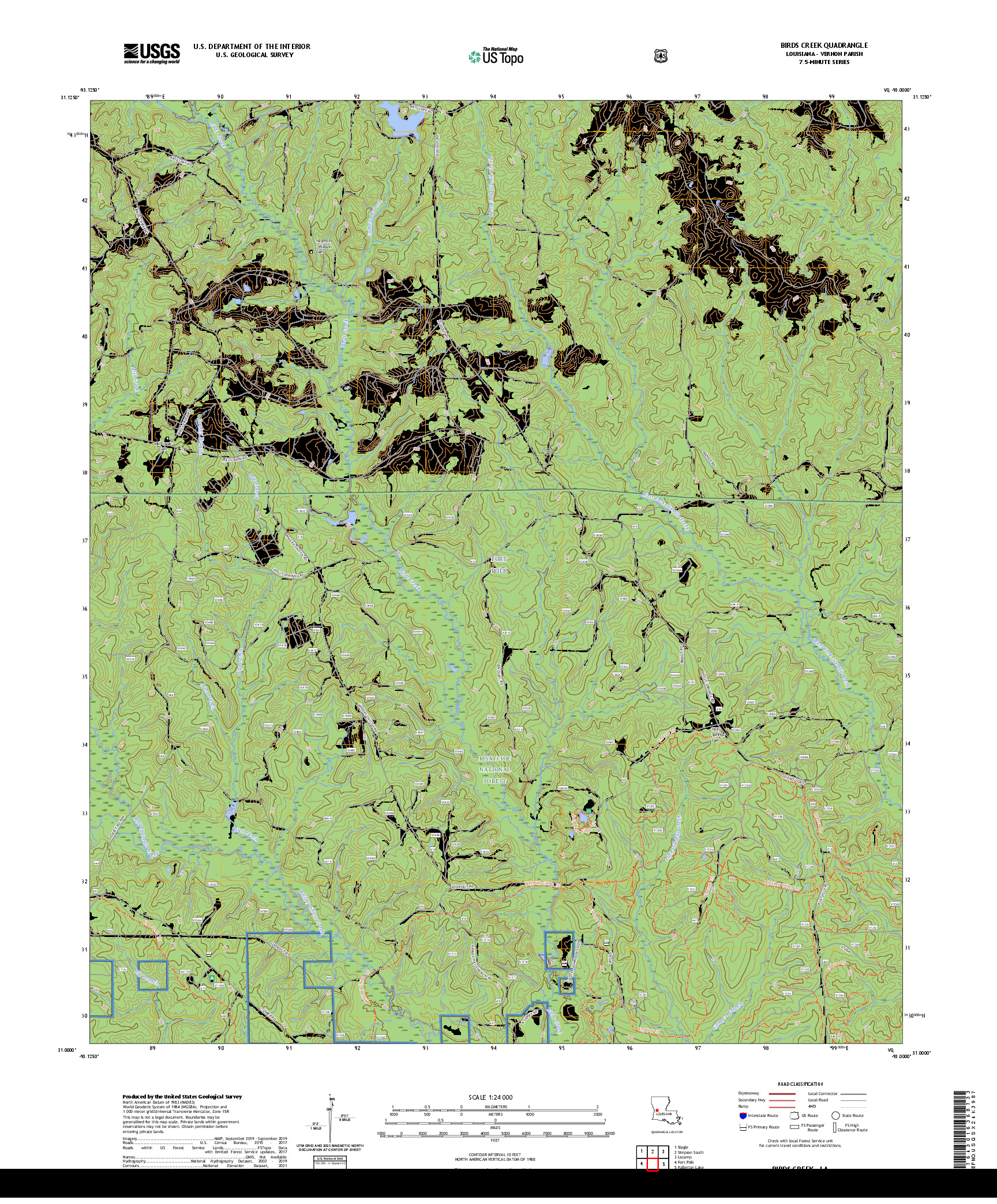 US TOPO 7.5-MINUTE MAP FOR BIRDS CREEK, LA