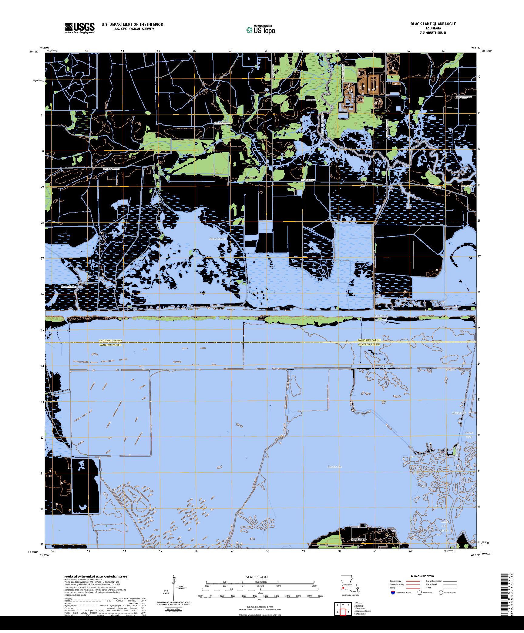 US TOPO 7.5-MINUTE MAP FOR BLACK LAKE, LA