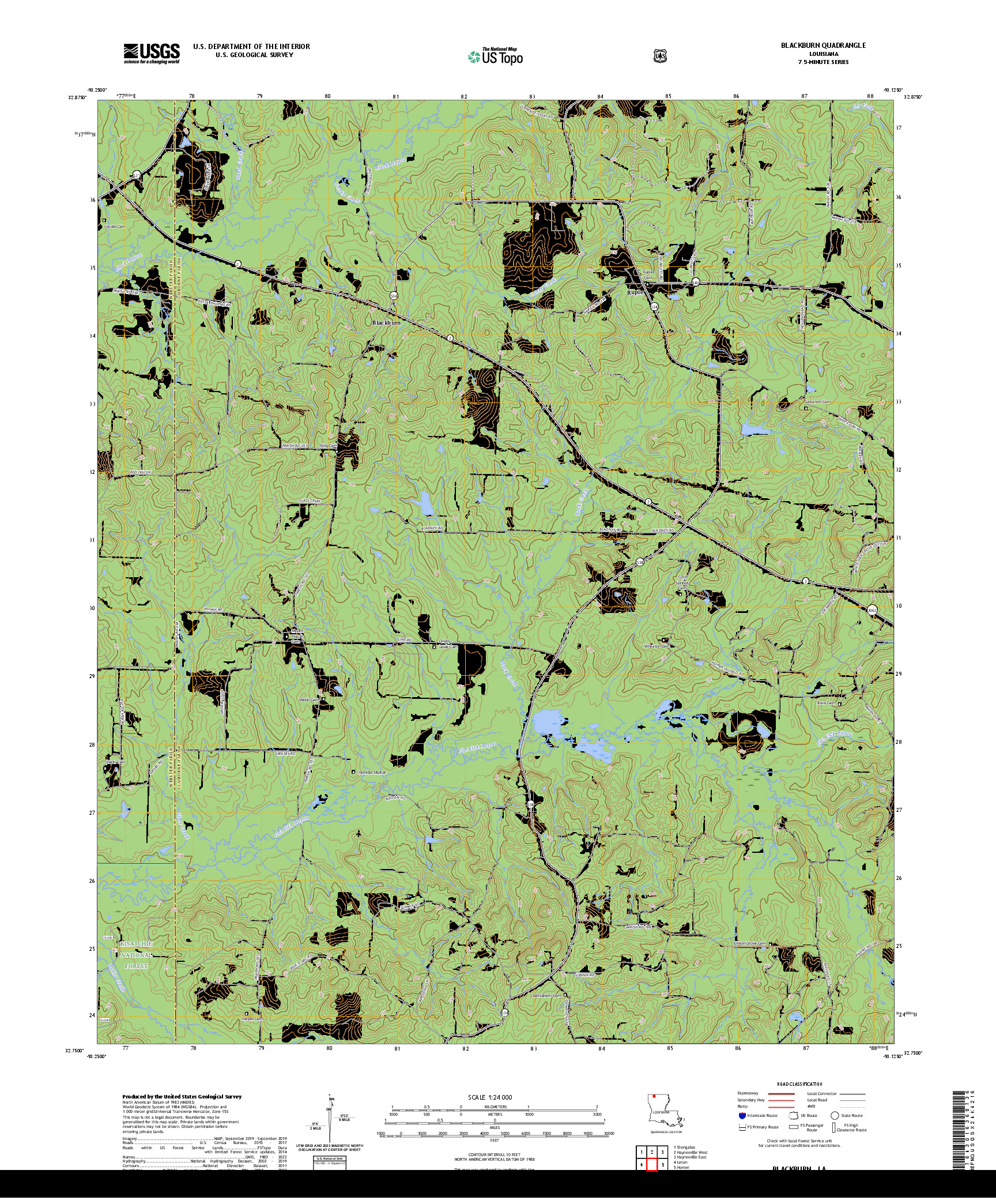 US TOPO 7.5-MINUTE MAP FOR BLACKBURN, LA