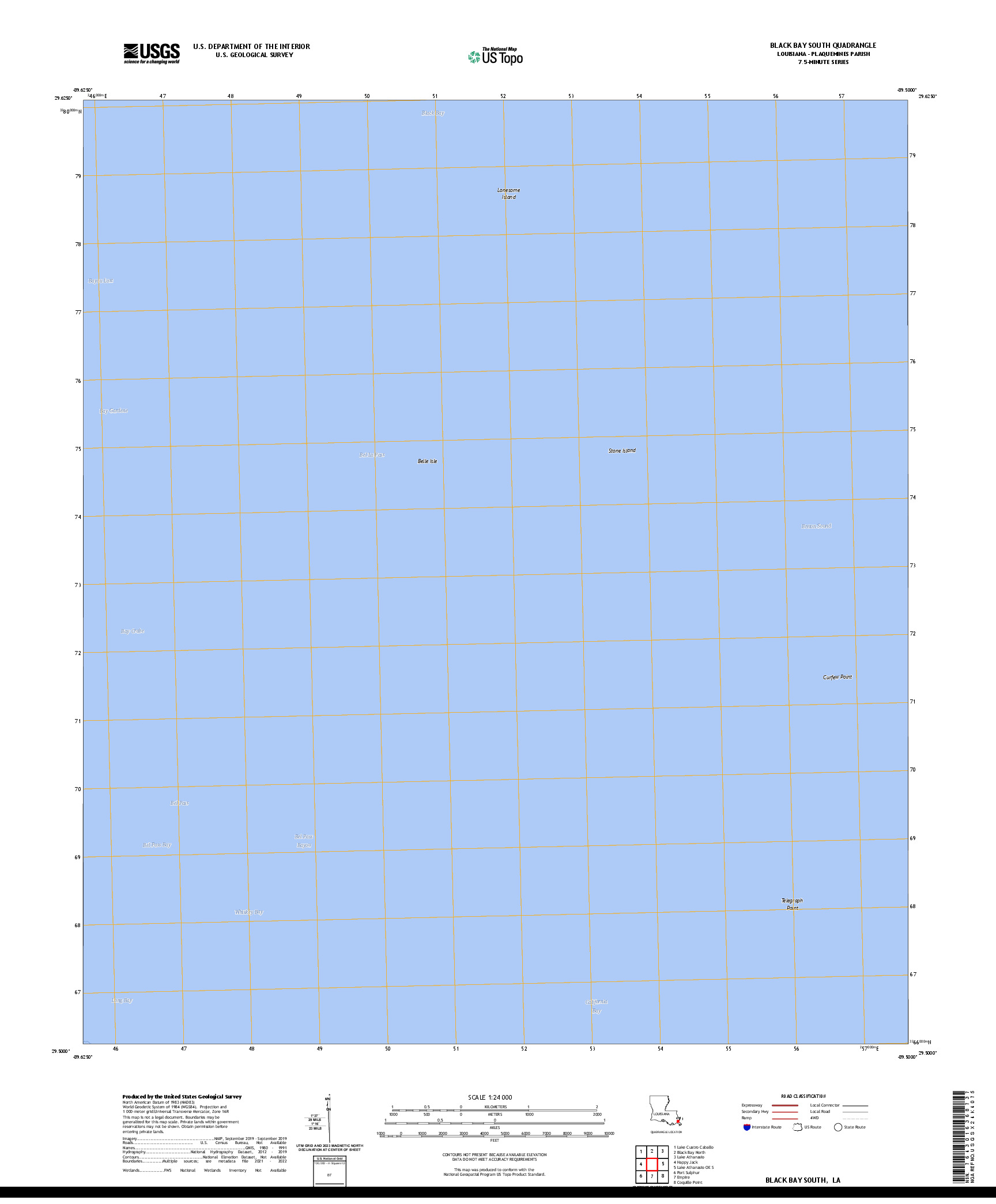 US TOPO 7.5-MINUTE MAP FOR BLACK BAY SOUTH, LA