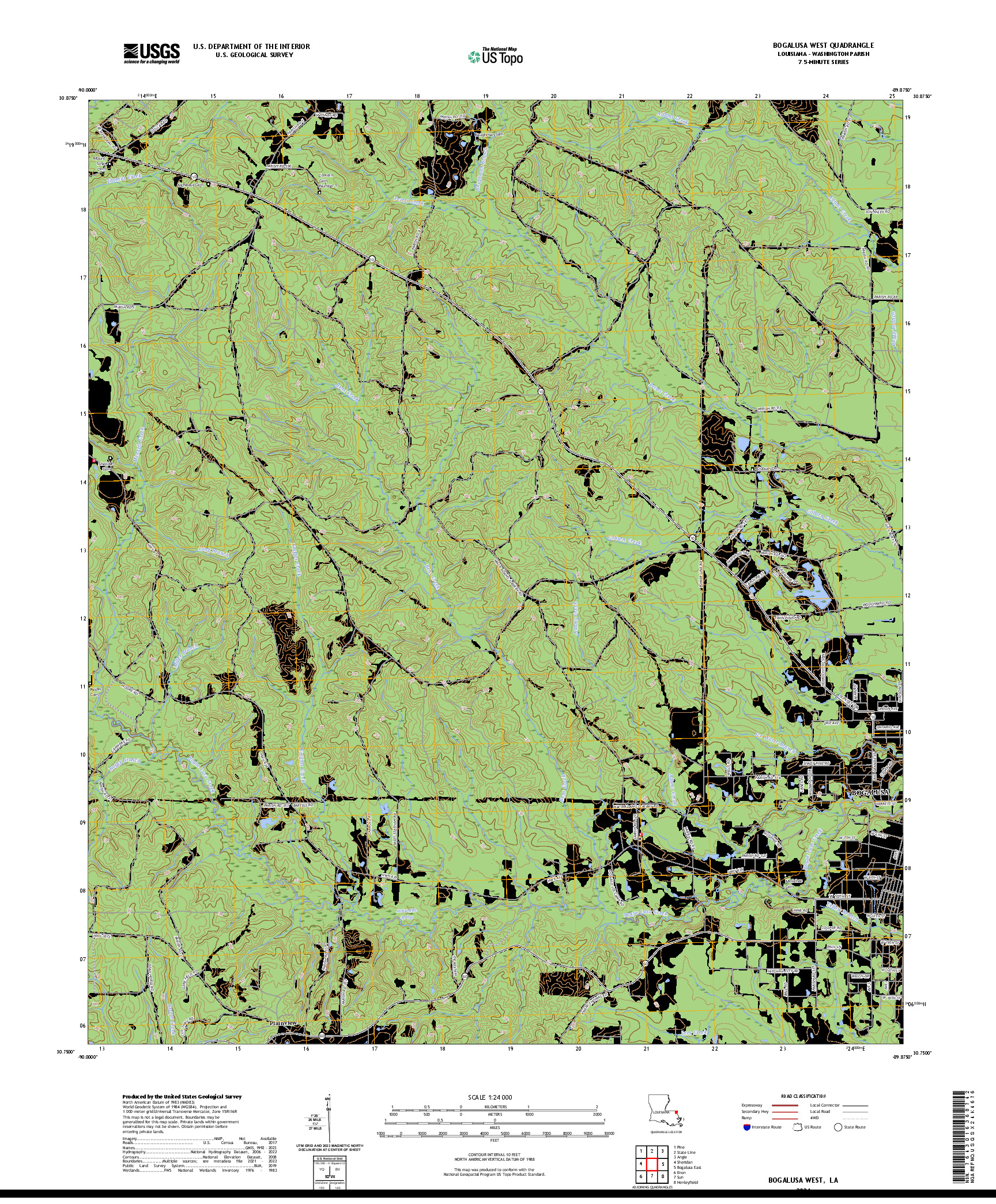 US TOPO 7.5-MINUTE MAP FOR BOGALUSA WEST, LA