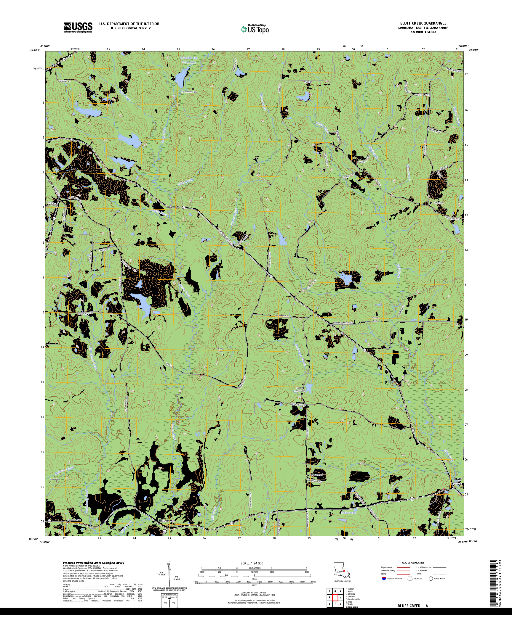 US TOPO 7.5-MINUTE MAP FOR BLUFF CREEK, LA