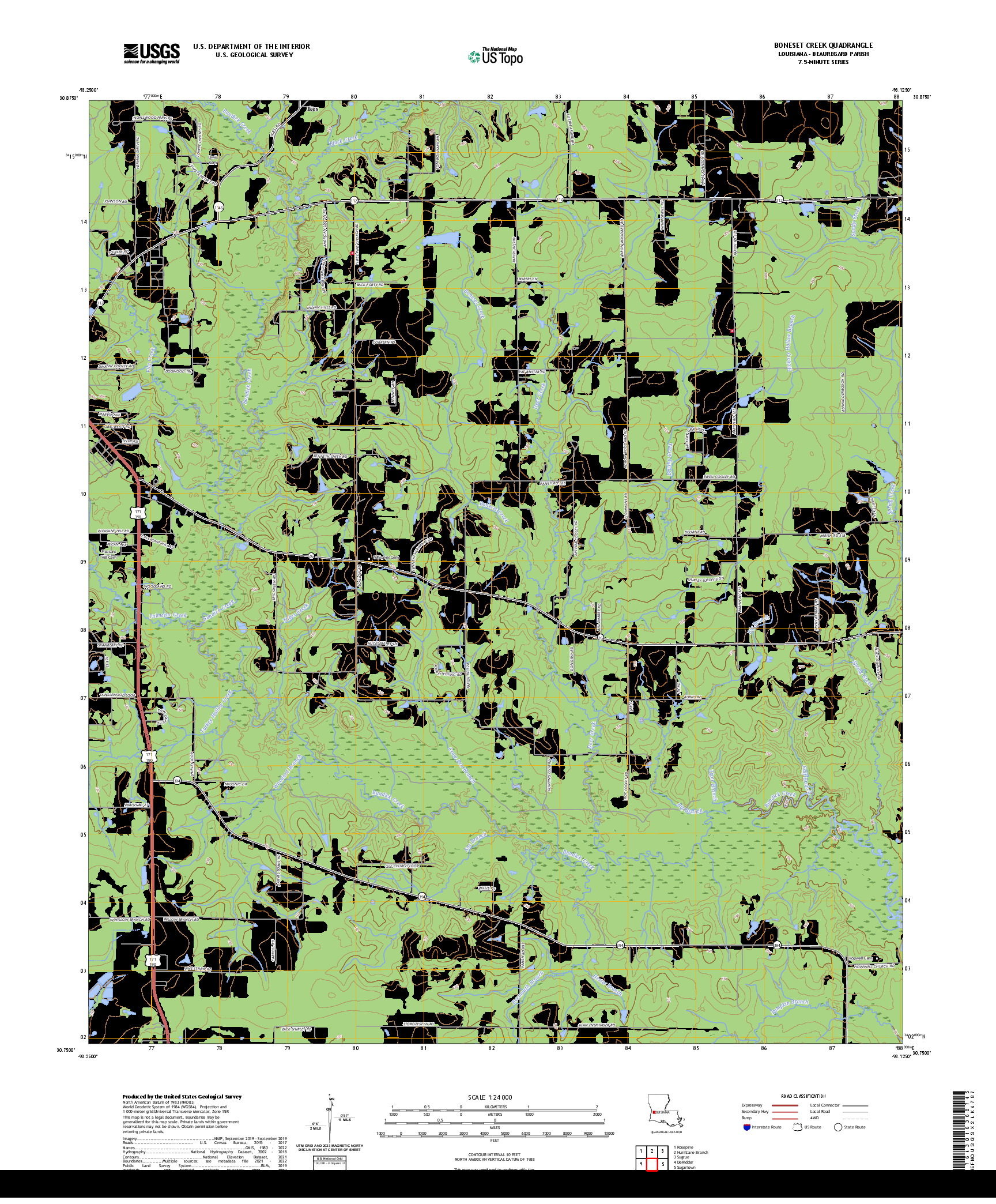 US TOPO 7.5-MINUTE MAP FOR BONESET CREEK, LA