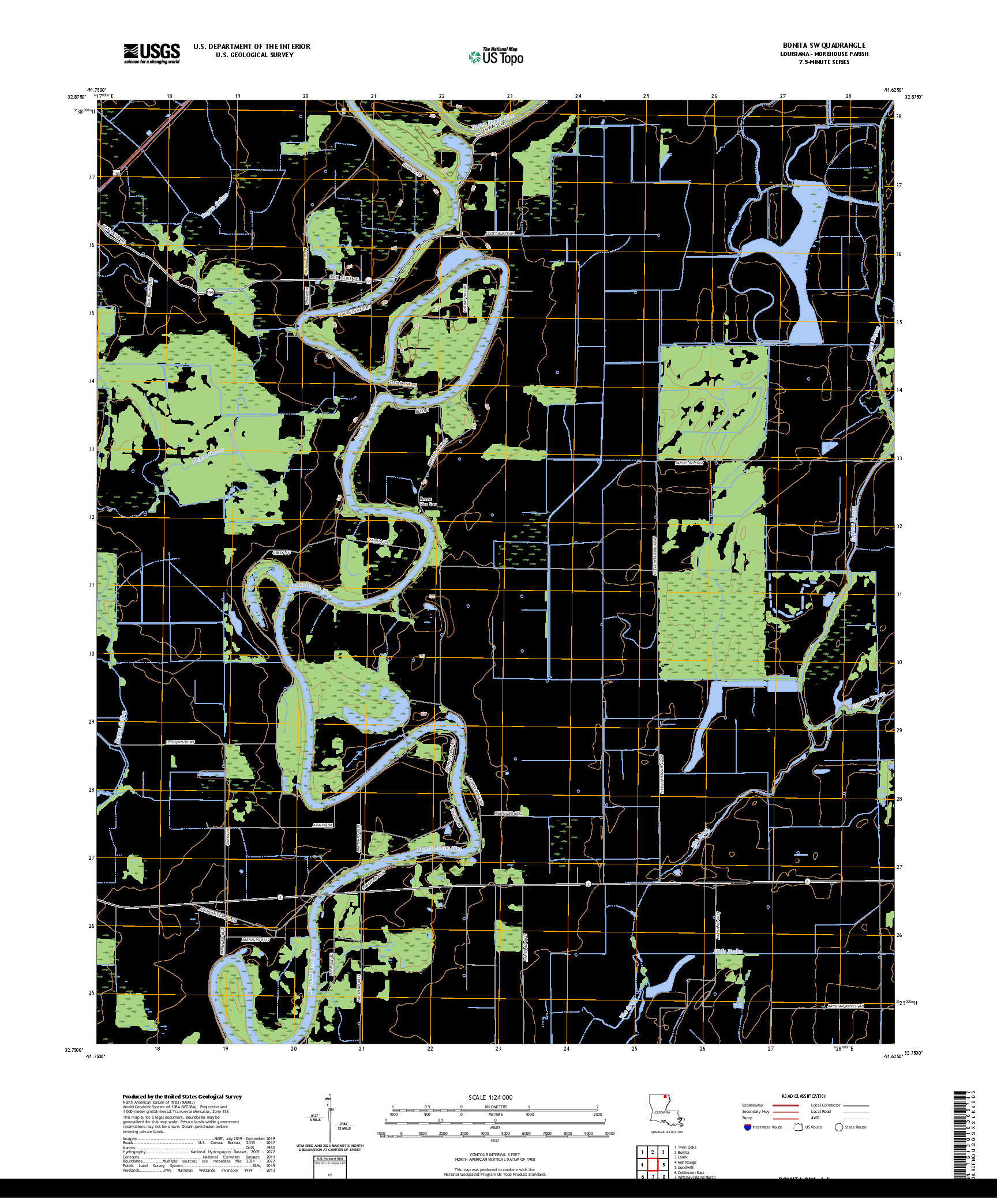 US TOPO 7.5-MINUTE MAP FOR BONITA SW, LA