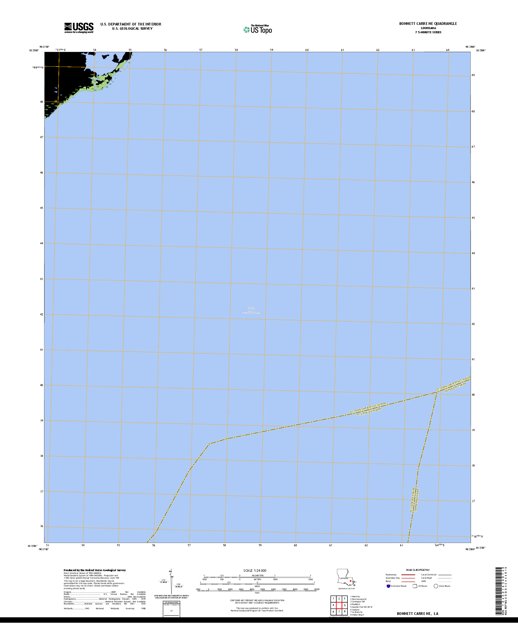 US TOPO 7.5-MINUTE MAP FOR BONNETT CARRE NE, LA
