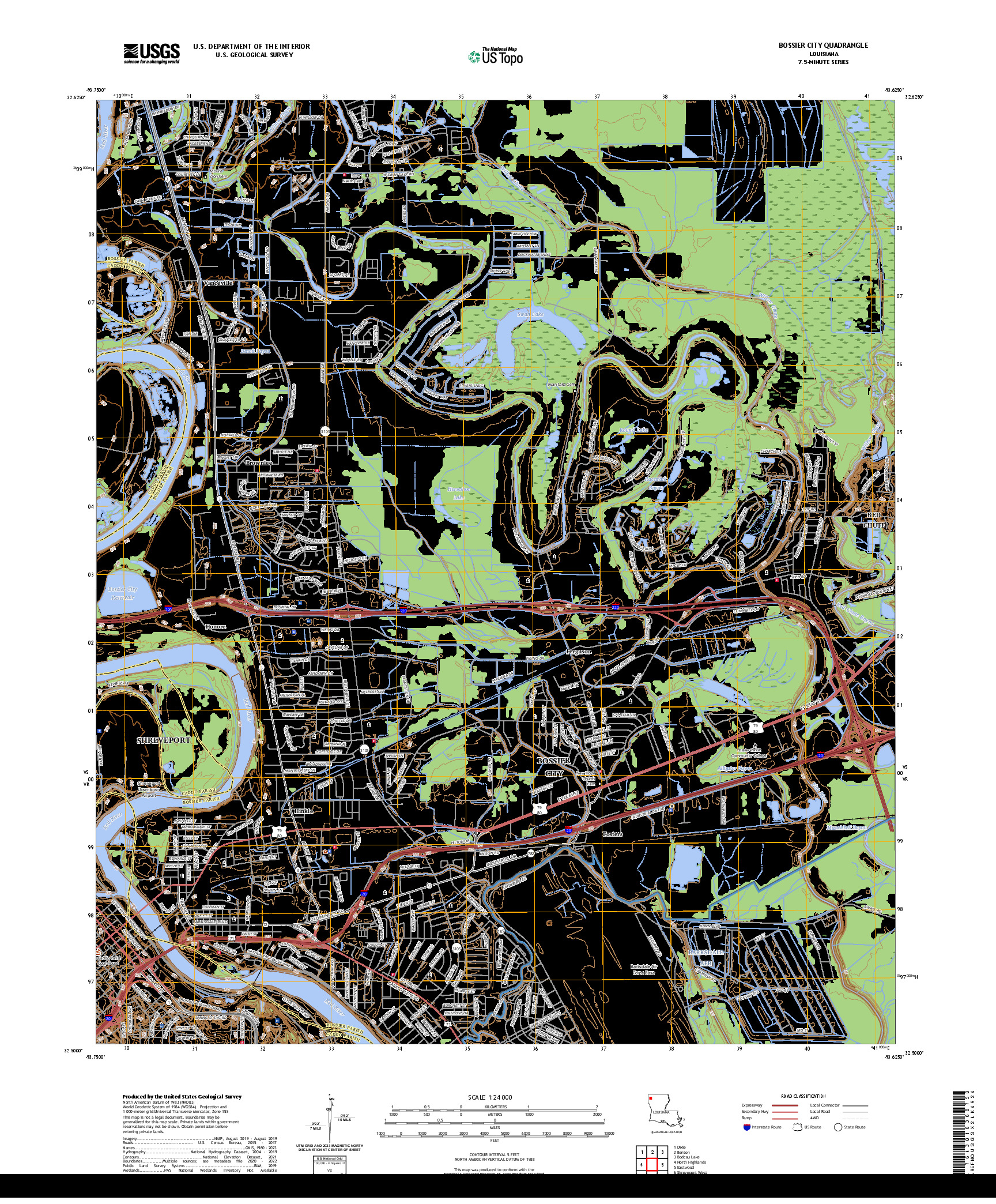 US TOPO 7.5-MINUTE MAP FOR BOSSIER CITY, LA