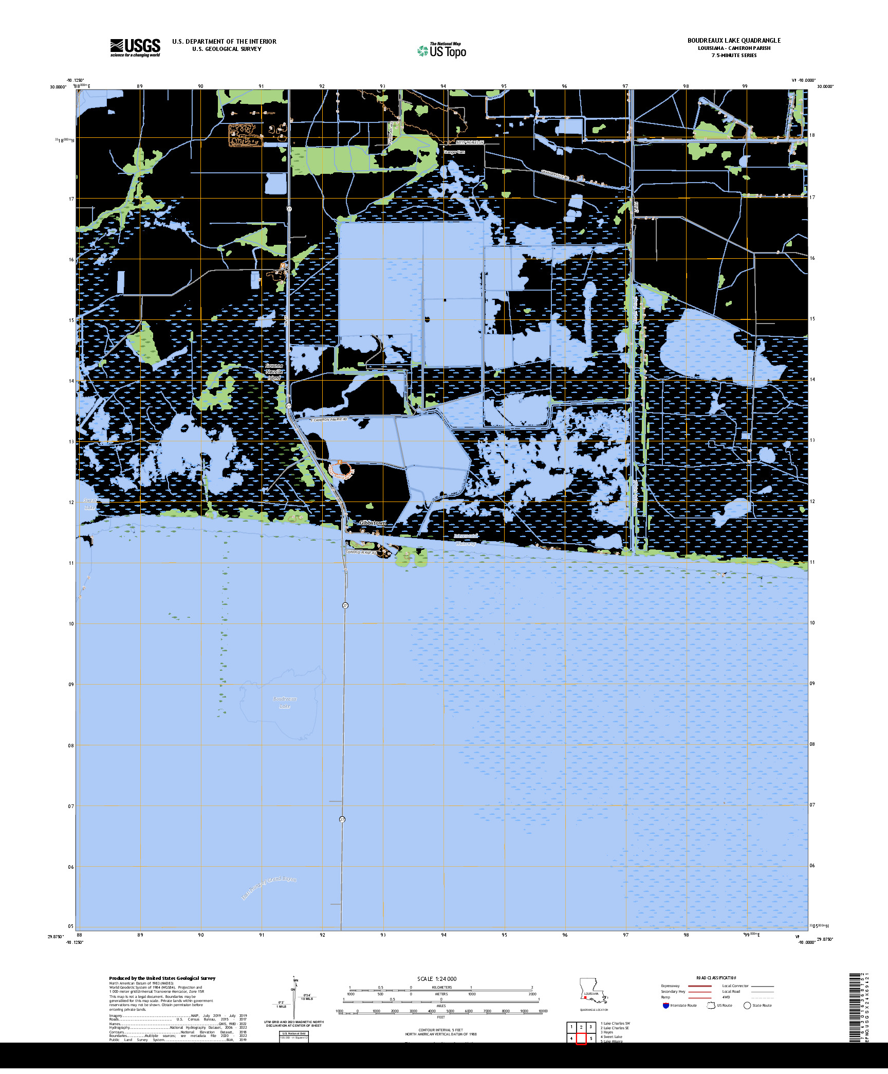 US TOPO 7.5-MINUTE MAP FOR BOUDREAUX LAKE, LA